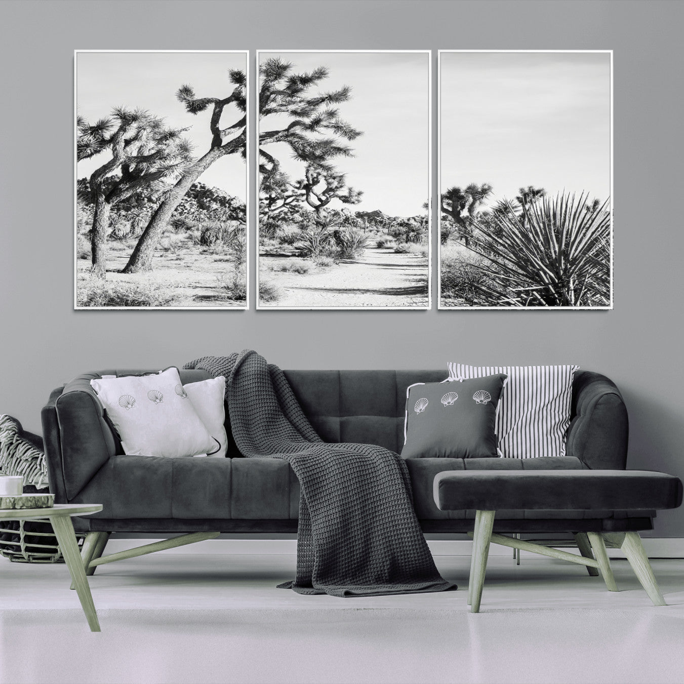 MGV-FC-60X30-3P - Joshua Tree Desert Wall Art – Black & White Canvas Print of Desert Landscape, Nature Serenity Decor for Guest Room, Office or Living Room
