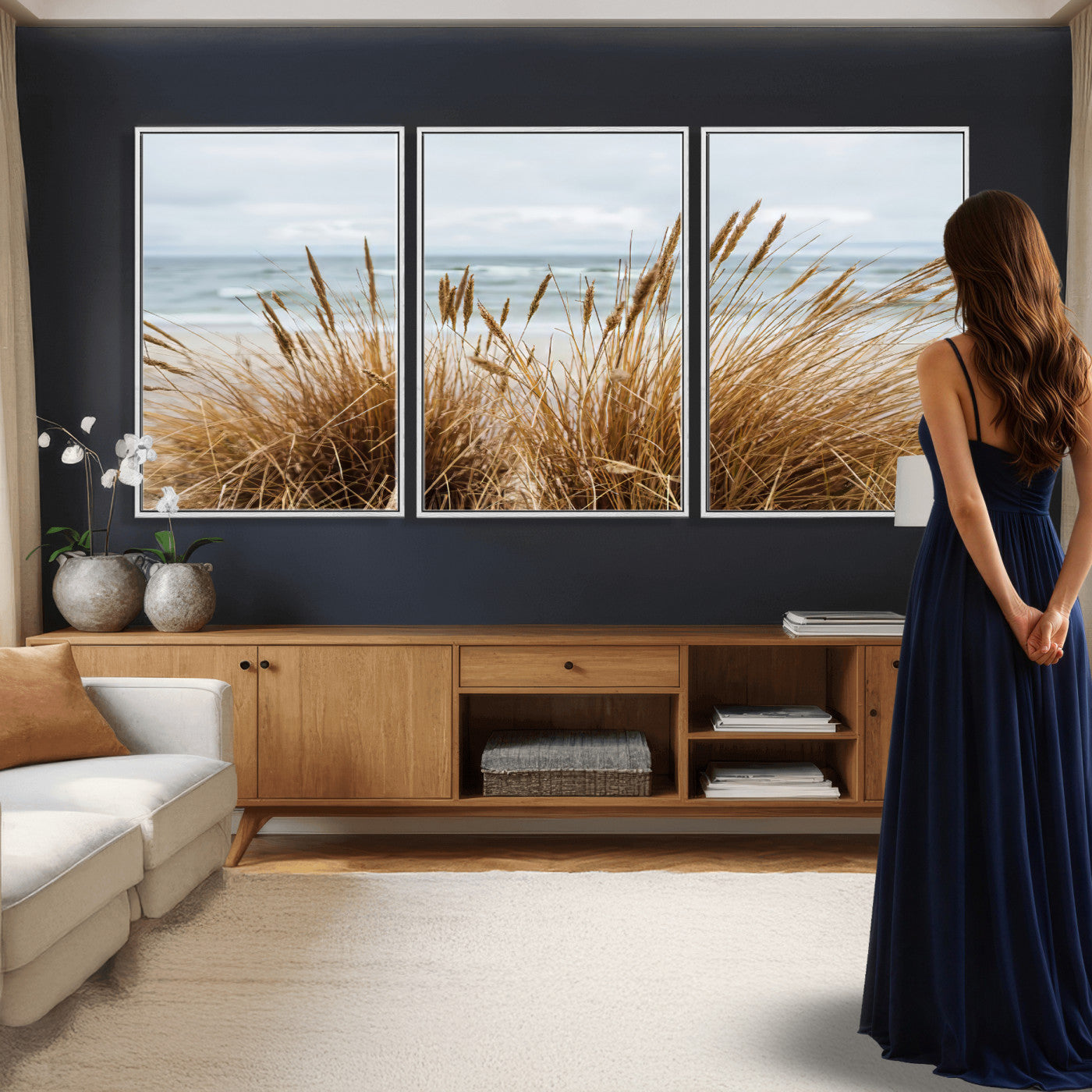 14270839-MGV-CV-36X24 - Beach Grass Wall Art – Canvas Print of Serene Coastal Shore, Peaceful Ocean Vibes, Nature Decor for Guest Room, Office or Living Room