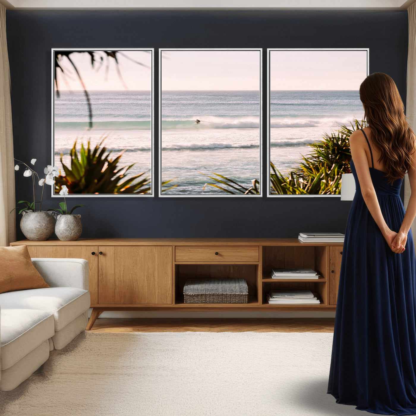 23287092-MGV-CV-36X24 - Ocean Surfer Wall Art Canvas Print | Framed Coastal Surf Art Picture Tropical Beach Artwork for Home Office
