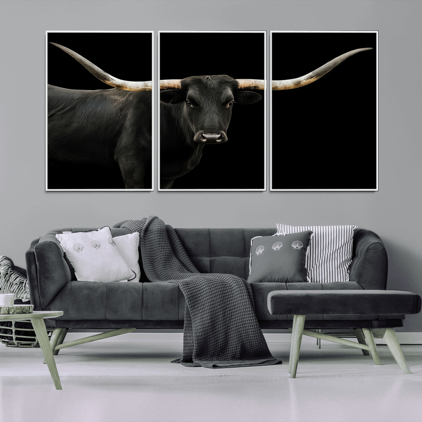99448328-MGV-CV-36X24-Longhorn Cattle Wall Art Canvas Print – Framed Texas Ranch Scene with Western Cow Artwork for Home, Office, Living Room