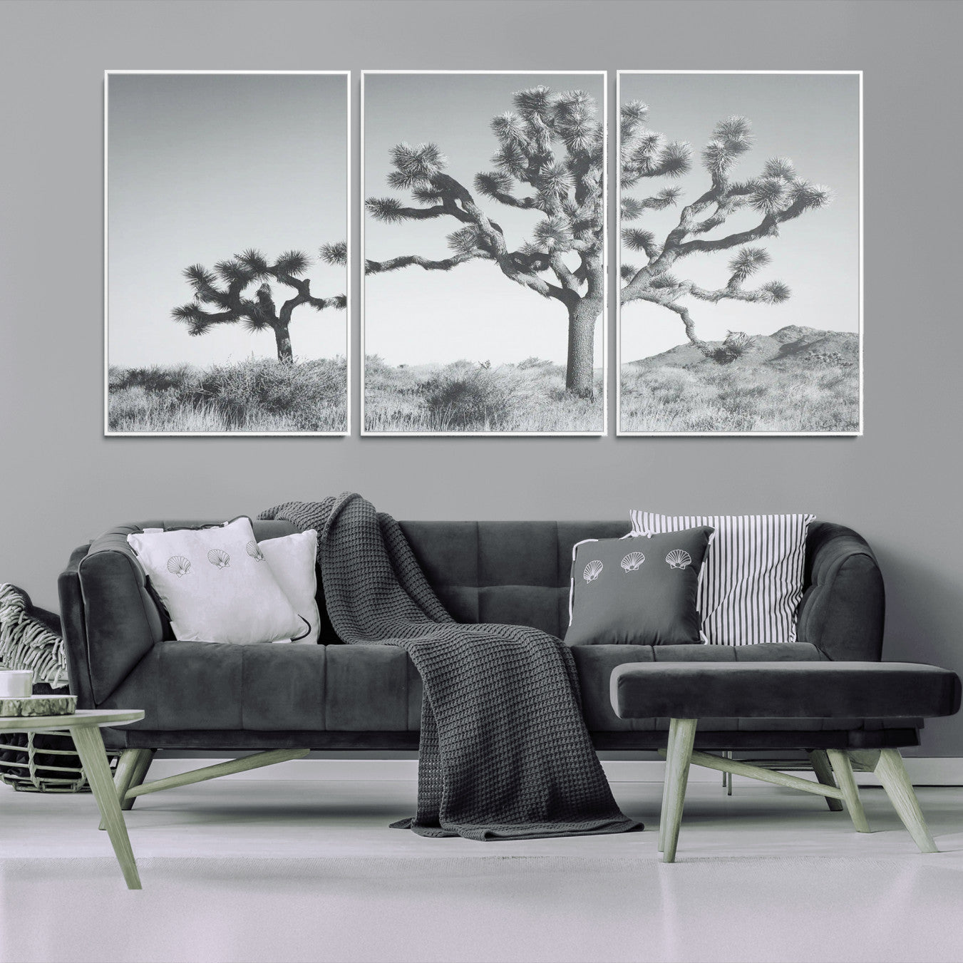 29996209-MGV-CV-36X24-Joshua Tree Wall Art Canvas Print – Framed Black White Desert Landscape Southwestern Nature Artwork for Home Office