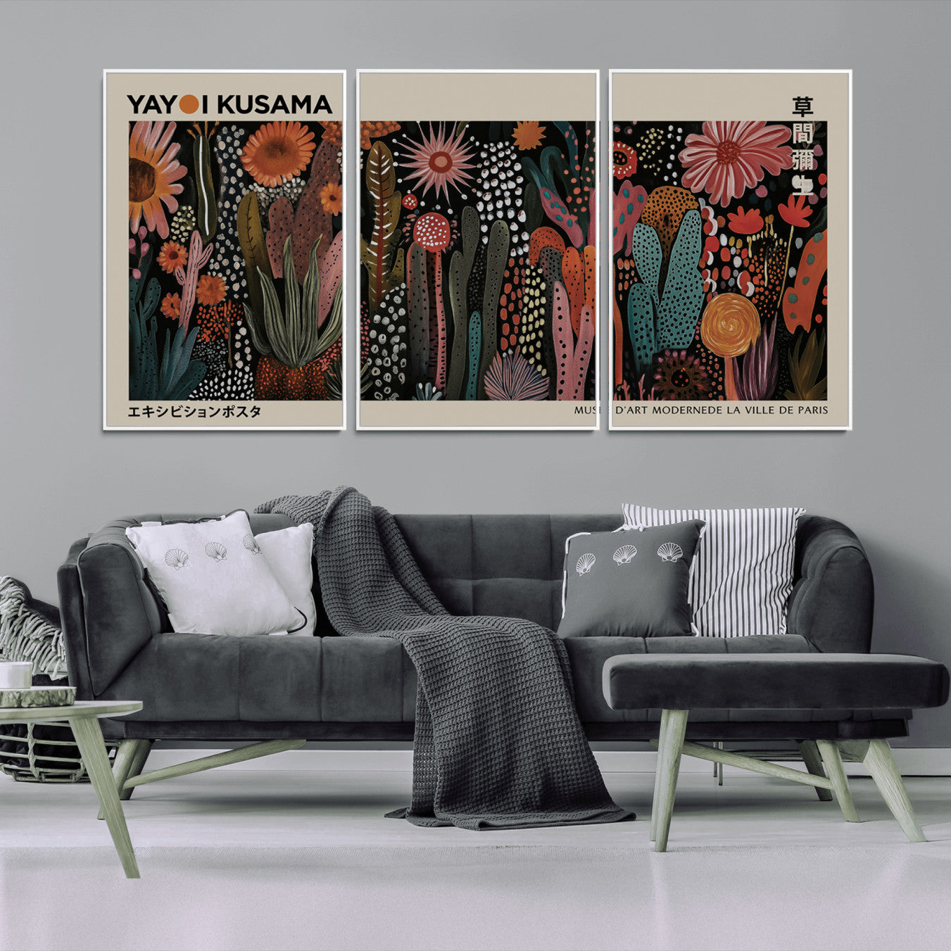 28344895-MGV-FC-60X30-3P_White-Modern Japanese Wall Art Print Yayoi Kusama Canvas Wall Art Abstract Mount Fuji Canvas Print