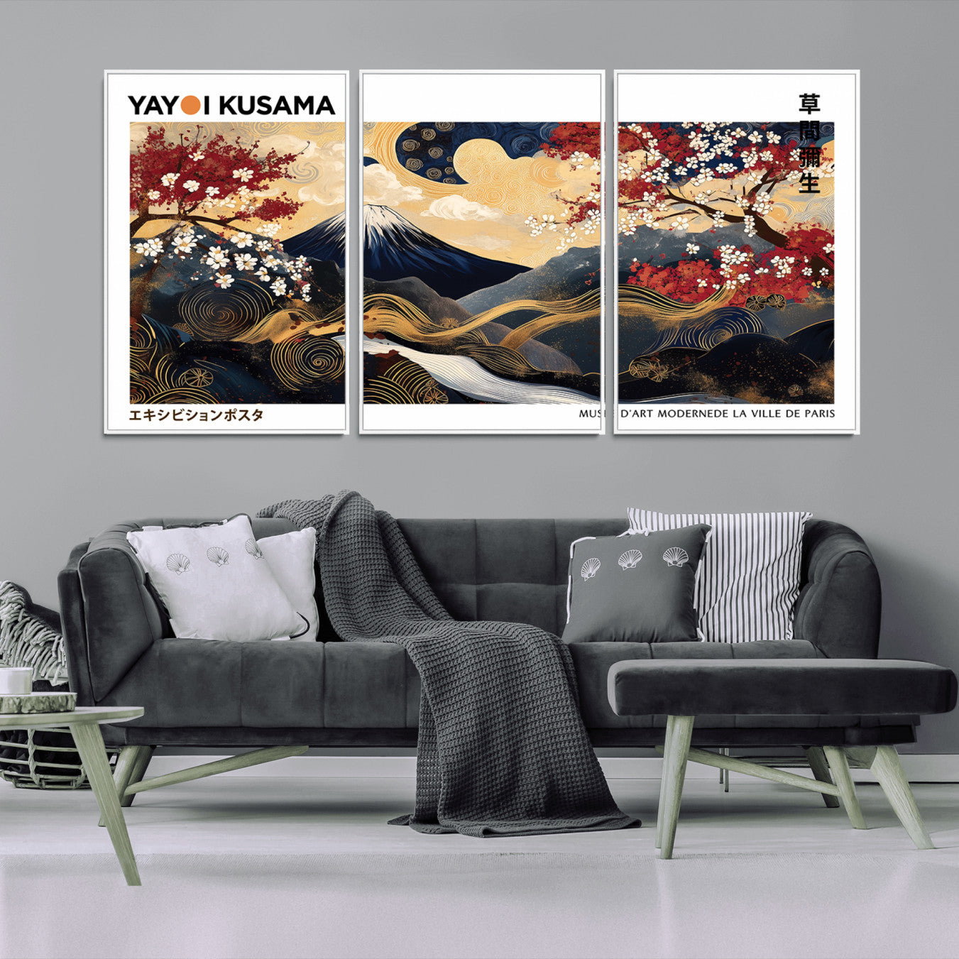 -Modern Mount Fuji Print, Yayoi Kusama Canvas Wall Art, Abstract Mount Fuji Canvas Print, Japanese