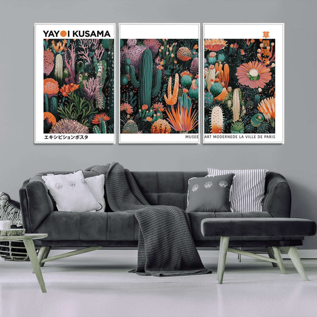 -Modern Japanese Wall Art Print, Yayoi Kusama Print Wall Decor, Abstract Mount Fuji Canvas Print,