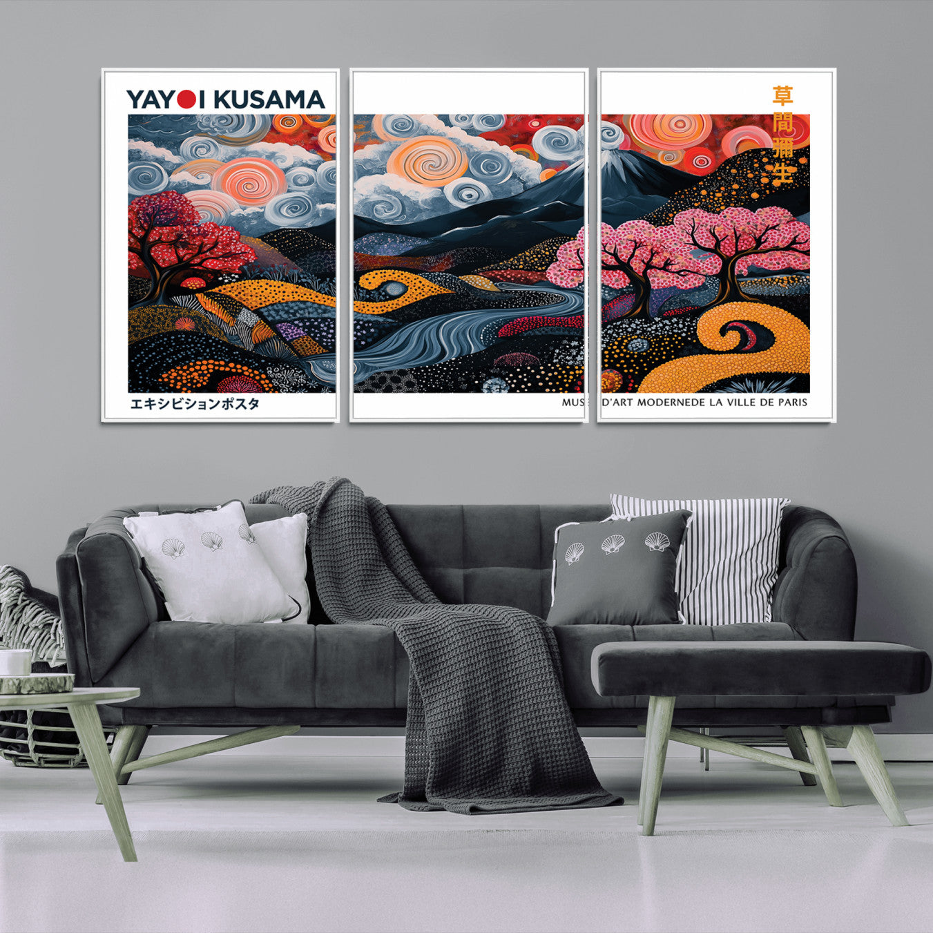 -Modern Japanese Wall Art Print Yayoi Kusama Canvas Wall Art Abstract Mount Fuji Canvas Print
