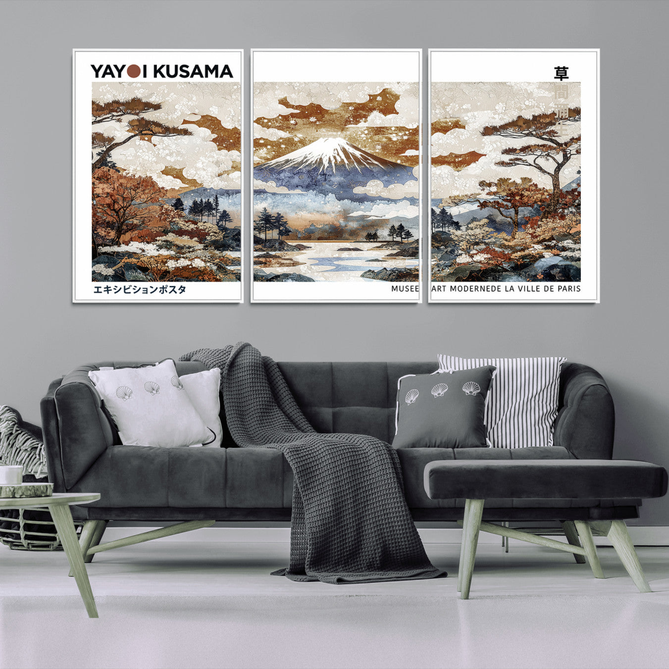 -Modern Japanese Wall Art Print Yayoi Kusama Canvas Wall Art Abstract Mount Fuji Canvas Print