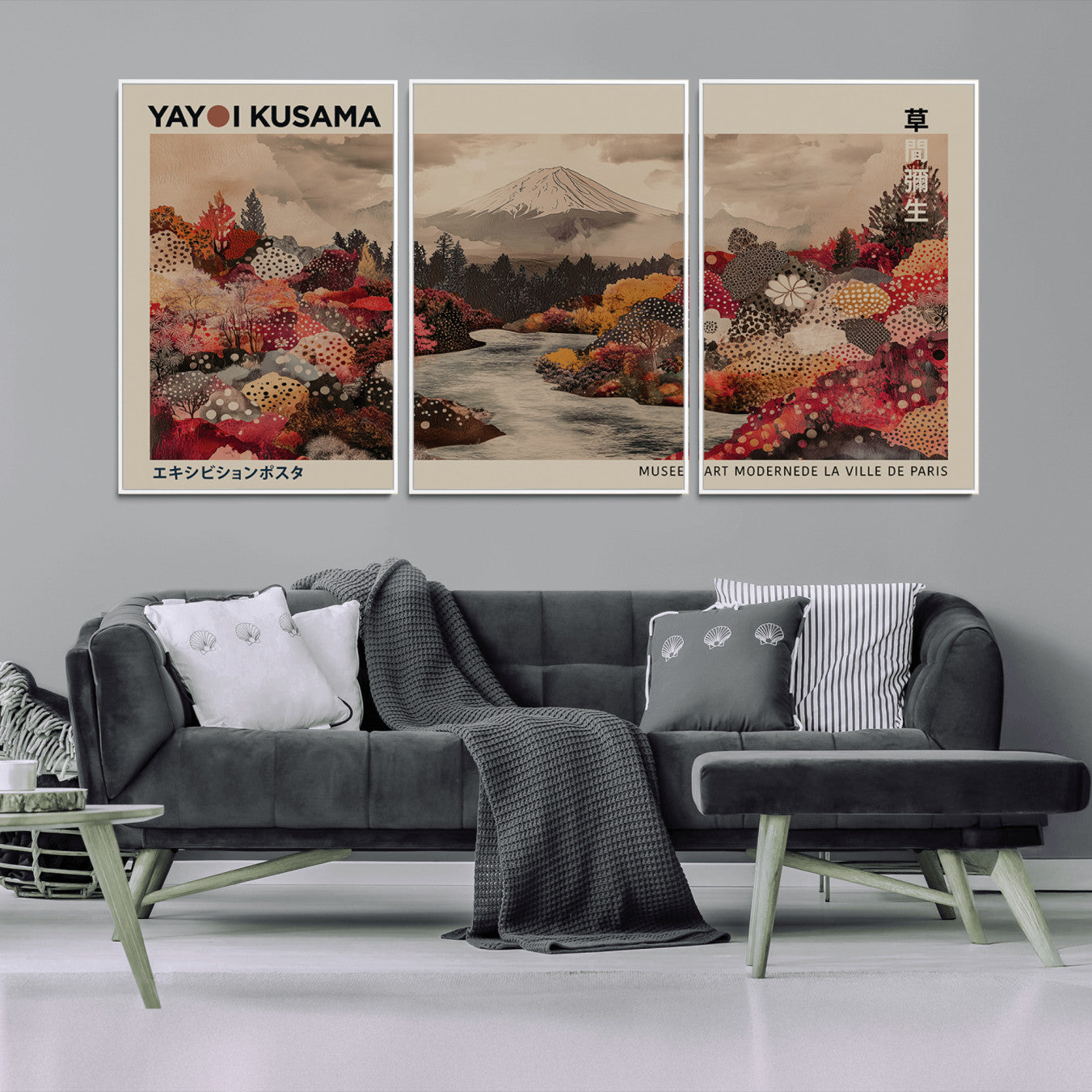 -Modern Japanese Wall Art Print Yayoi Kusama Canvas Wall Art Abstract Mount Fuji Canvas Print