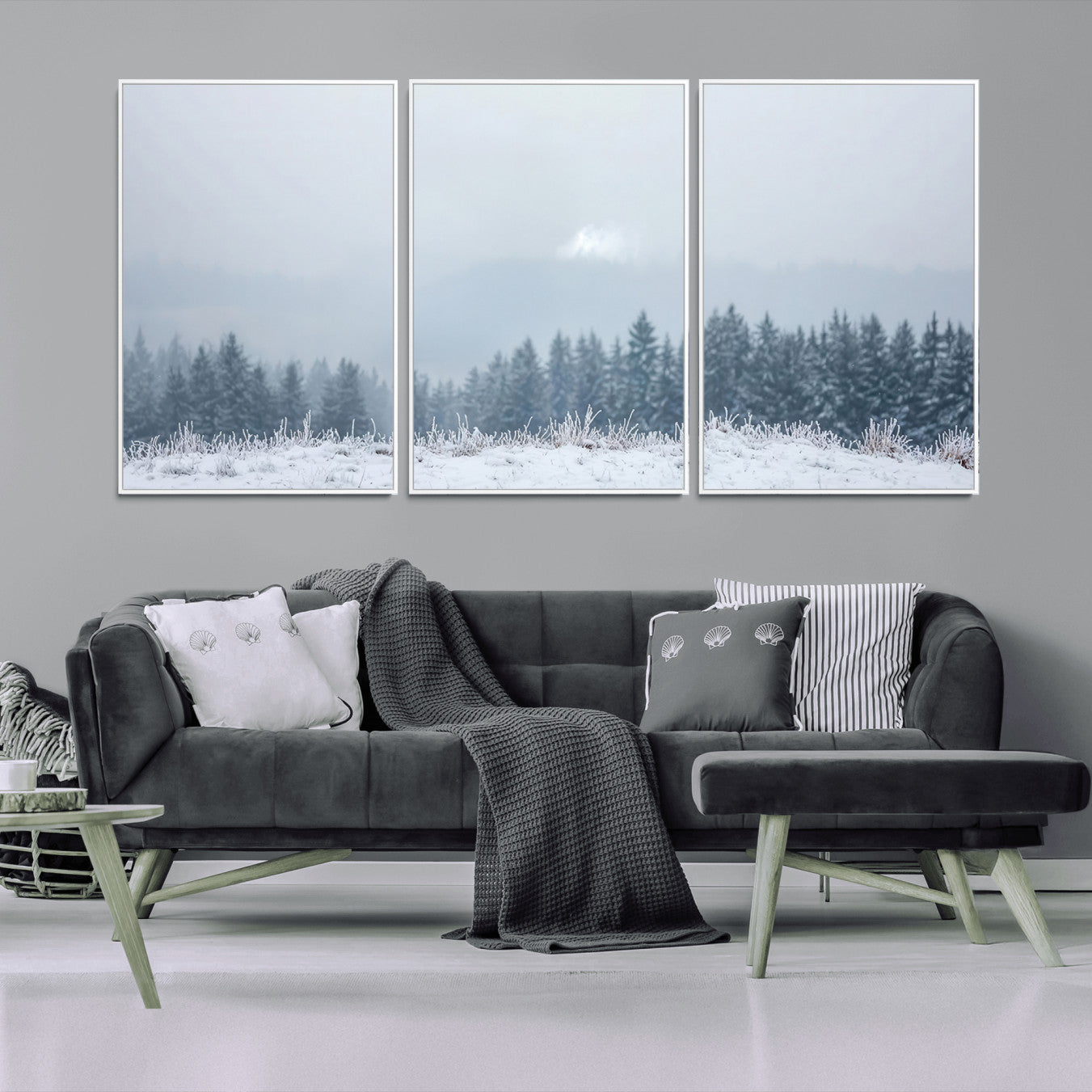 33033082-MGV-CV-36X24-Winter Forest Wall Art Canvas Print – Framed Snowy Landscape Art Picture Misty Tree Scene Artwork for Home Office