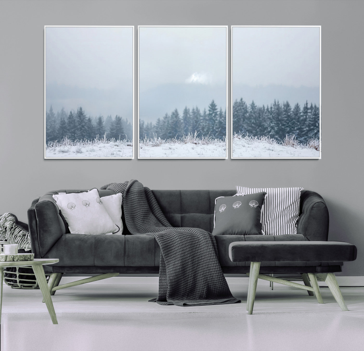 33033082-MGV-CV-36X24-Winter Forest Wall Art Canvas Print – Framed Snowy Landscape Art Picture Misty Tree Scene Artwork for Home Office