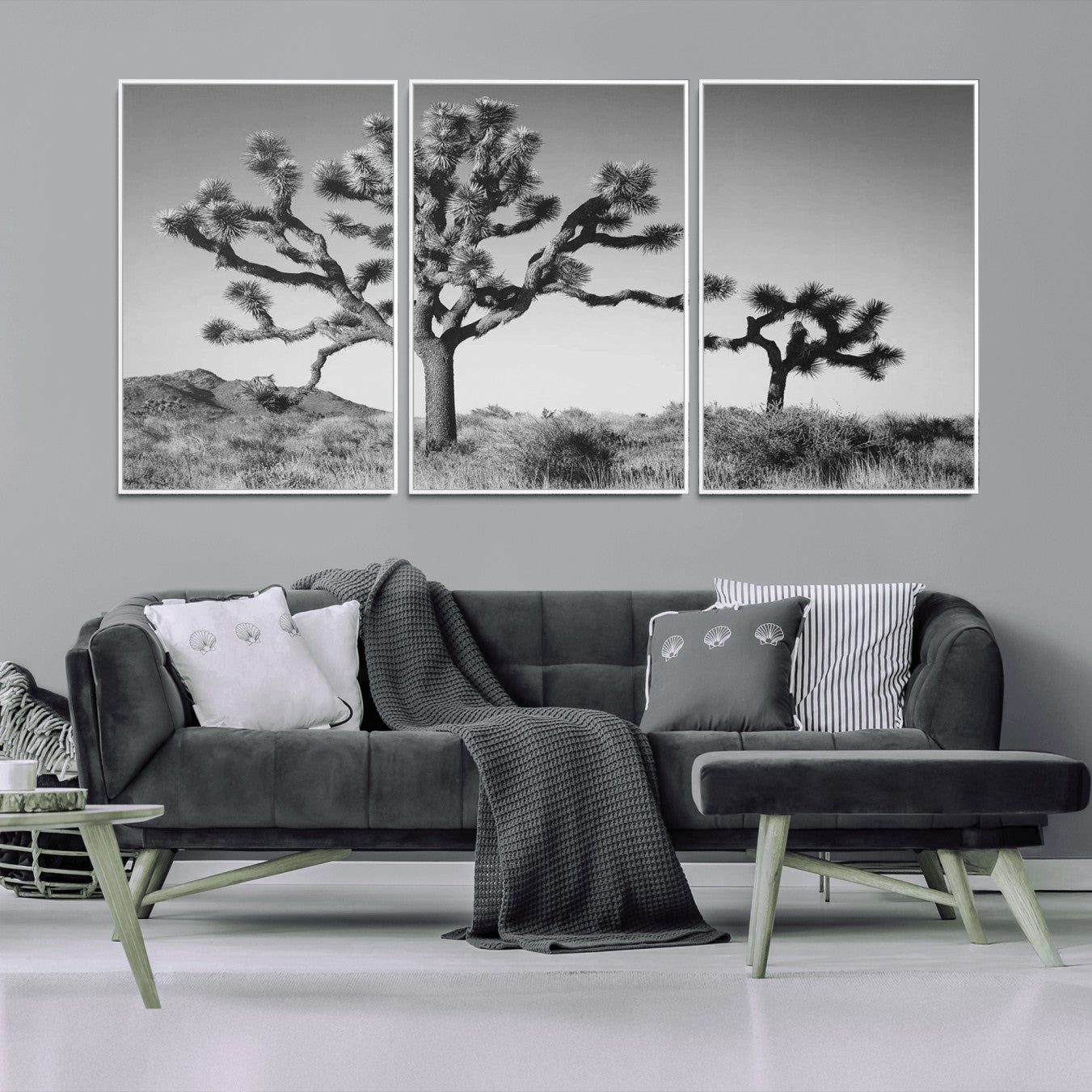 93692513-MGV-CV-36X24-Joshua Tree Wall Art Canvas Print – Framed Monochrome Desert Minimalist Nature Scene Southwestern Artwork for Home Office