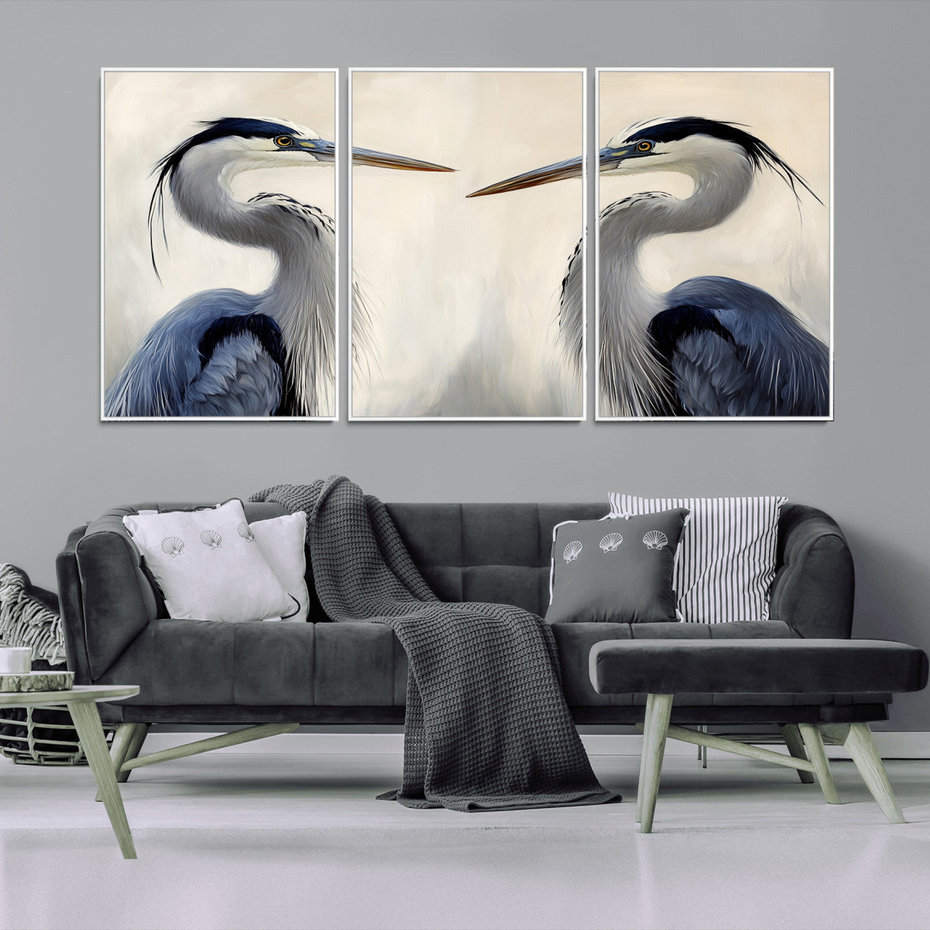 18230556-MGV-CV-36X24-Blue Heron Pair Wall Art Canvas Print – Framed Coastal Bird Tranquil Wildlife Scene Minimalist Nature Artwork for Home Office