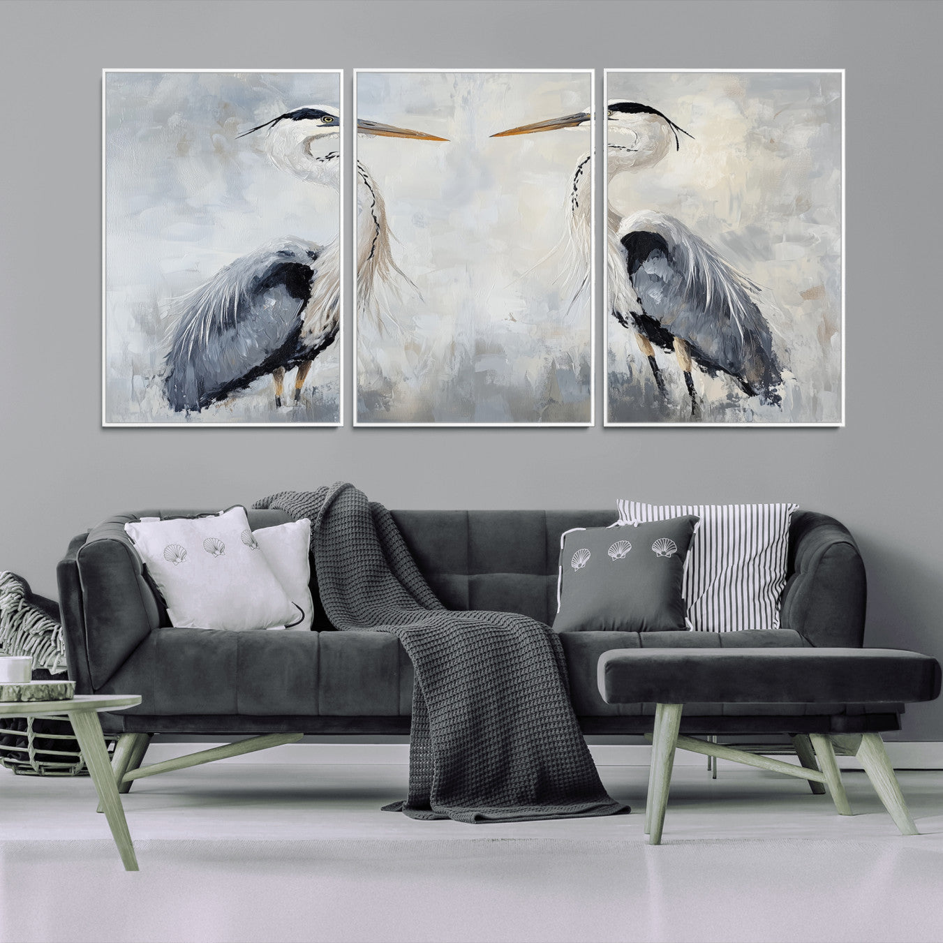 90806932-MGV-CV-36X24-Heron Wall Art Canvas Print – Framed Bird Nature Inspired Coastal Minimalist Wildlife Artwork for Home Office