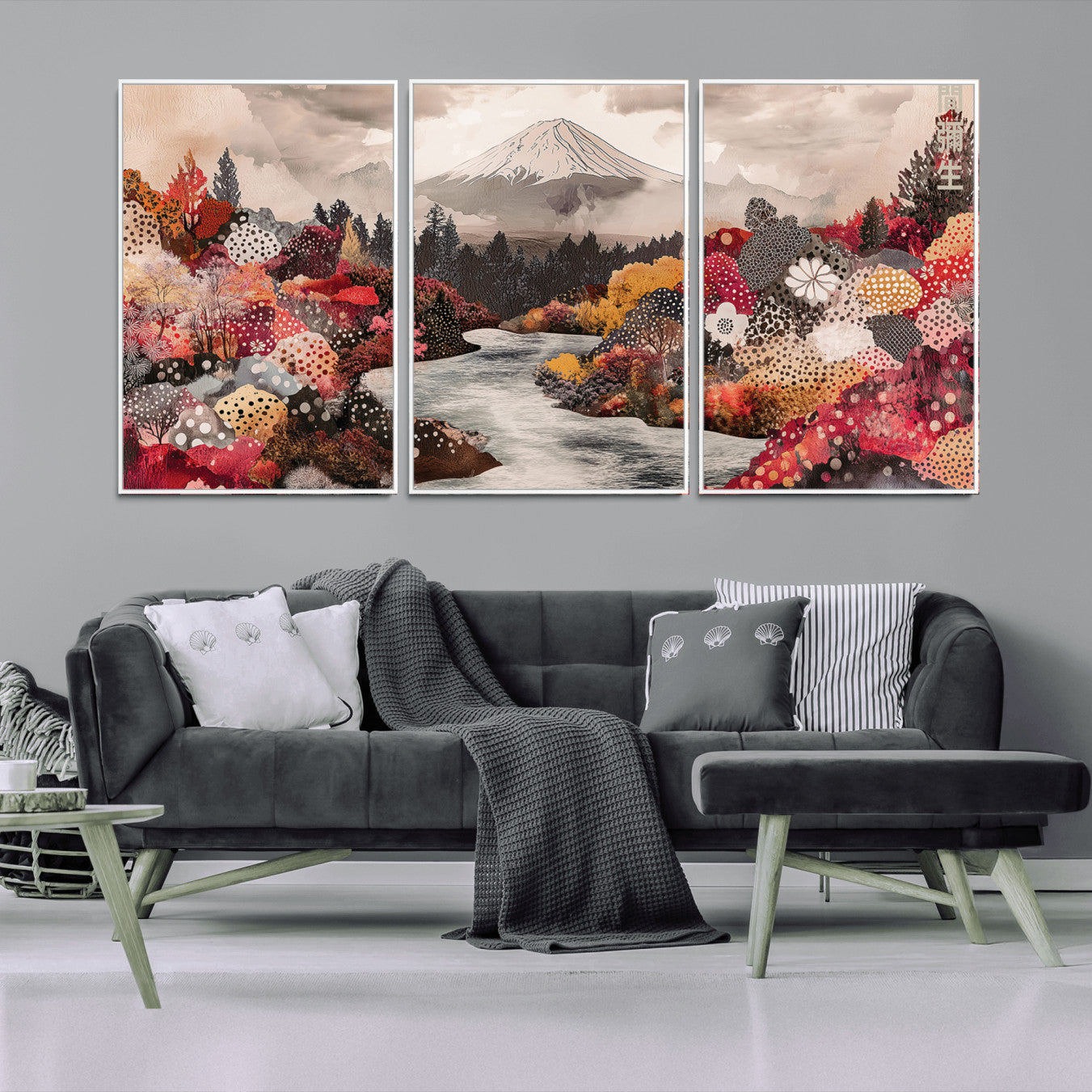 37138418-MGV-CV-36X24-Mountain Wall Art Canvas Print – Framed Autumn Forest Cottagecore Landscape Boho Nature Artwork for Home Office