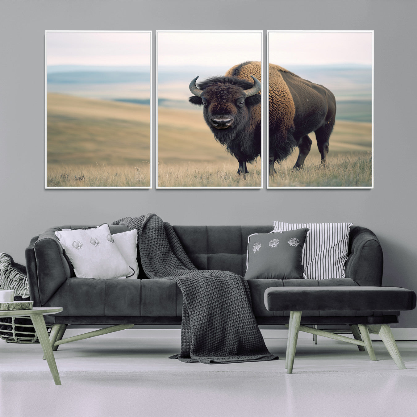 -Bison Wall Art Wall Art Canvas Print, Framed Buffalo Canvas Print Art Picture Print, American Bison Decor Perfect Rustic Western Decor Artwork