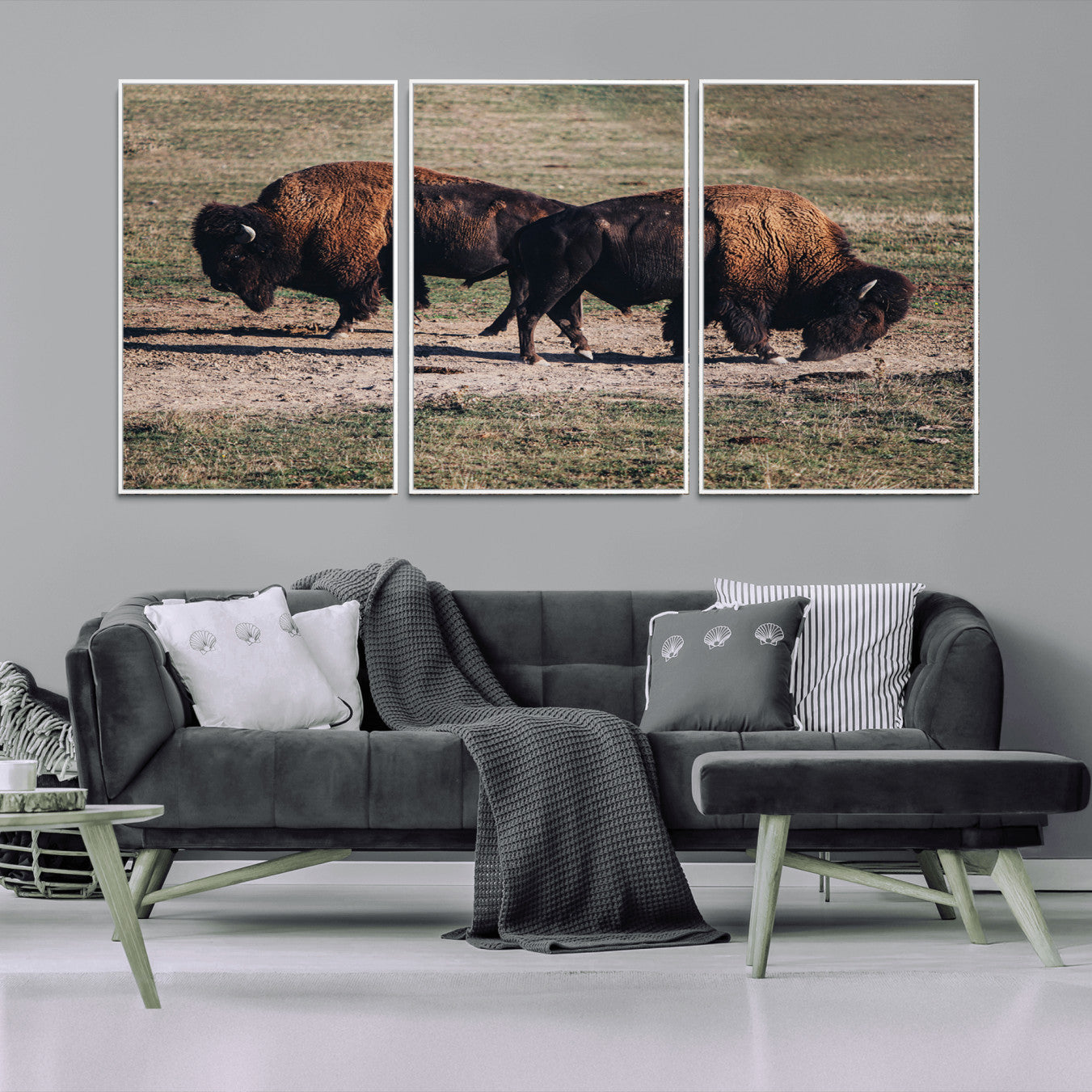 -Bison Wall Art Canvas Print – Framed Western Wildlife Modern Ranch Rustic Nature Scene Artwork for Home Office