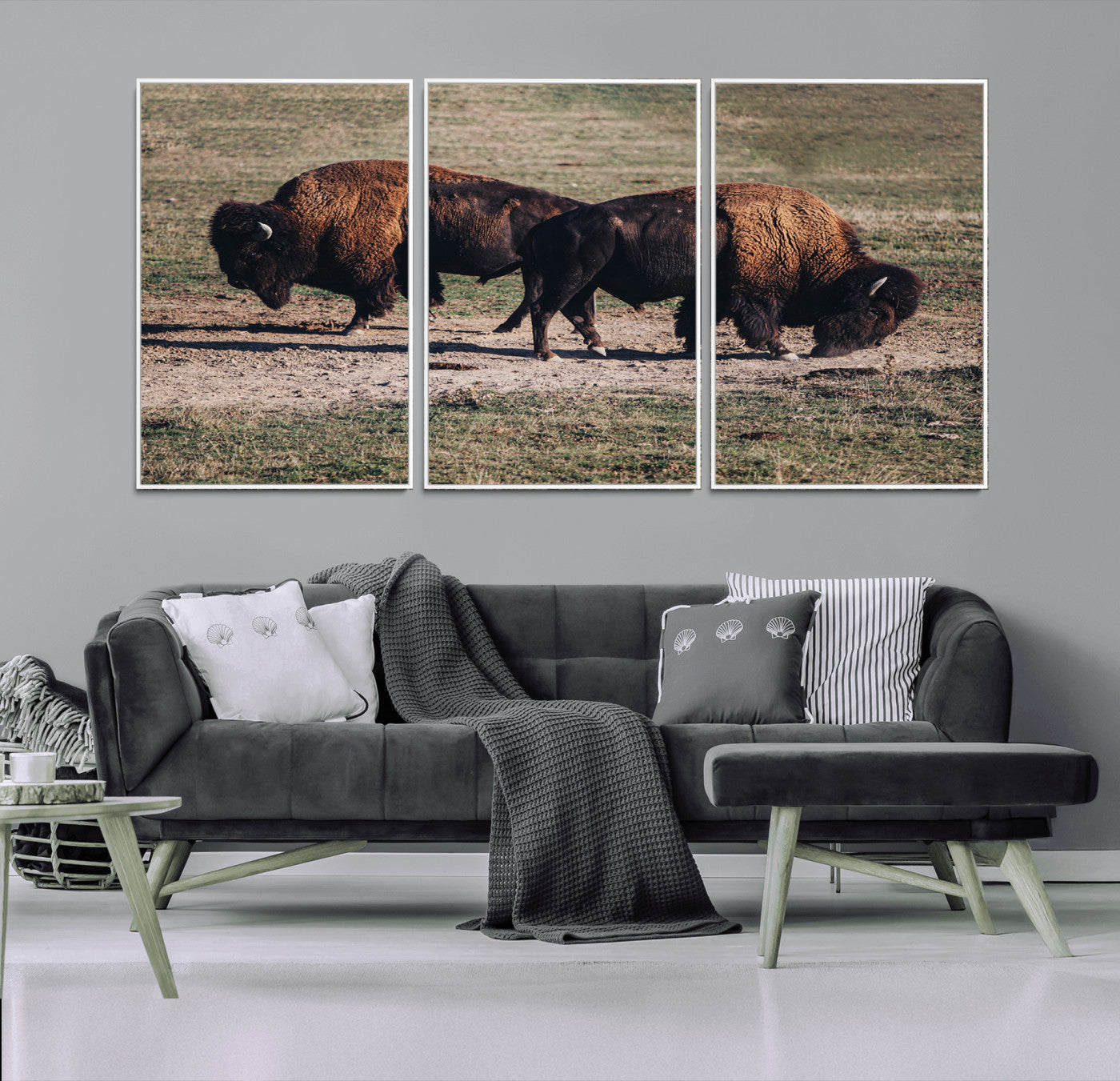 -Bison Wall Art Canvas Print – Framed Western Wildlife Modern Ranch Rustic Nature Scene Artwork for Home Office