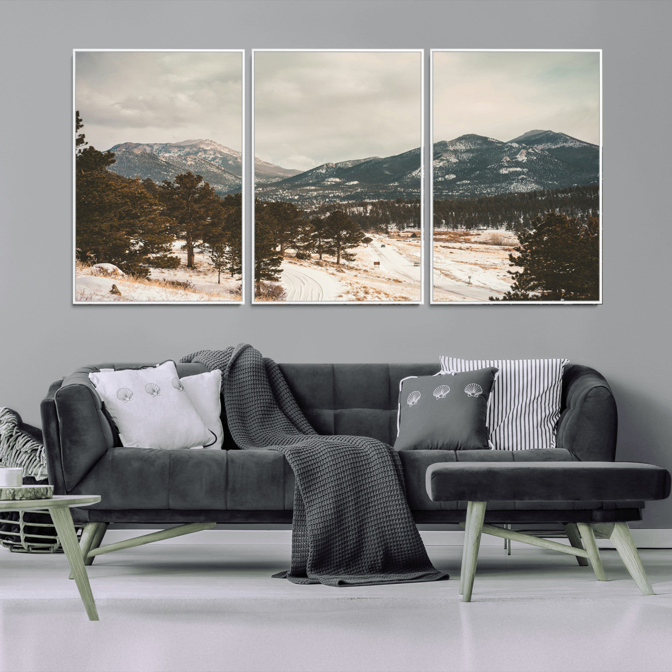 77311749-MGV-FC-60X30-3P_White-Mountain Landscape Wall Art Canvas Print – Framed Snowy Peaks Alpine Aesthetic Rustic Winter Scene Artwork for Home Office