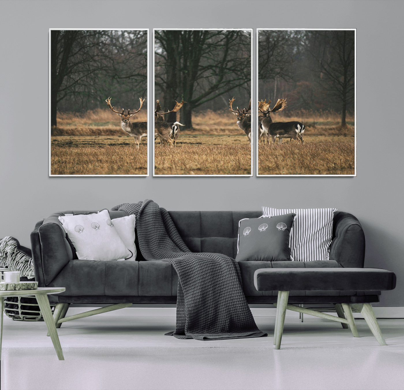 -Deer Wall Art Canvas Print – Framed Rustic Wildlife Stags Forest Nature Scene Artwork for Home, Office, Living Room