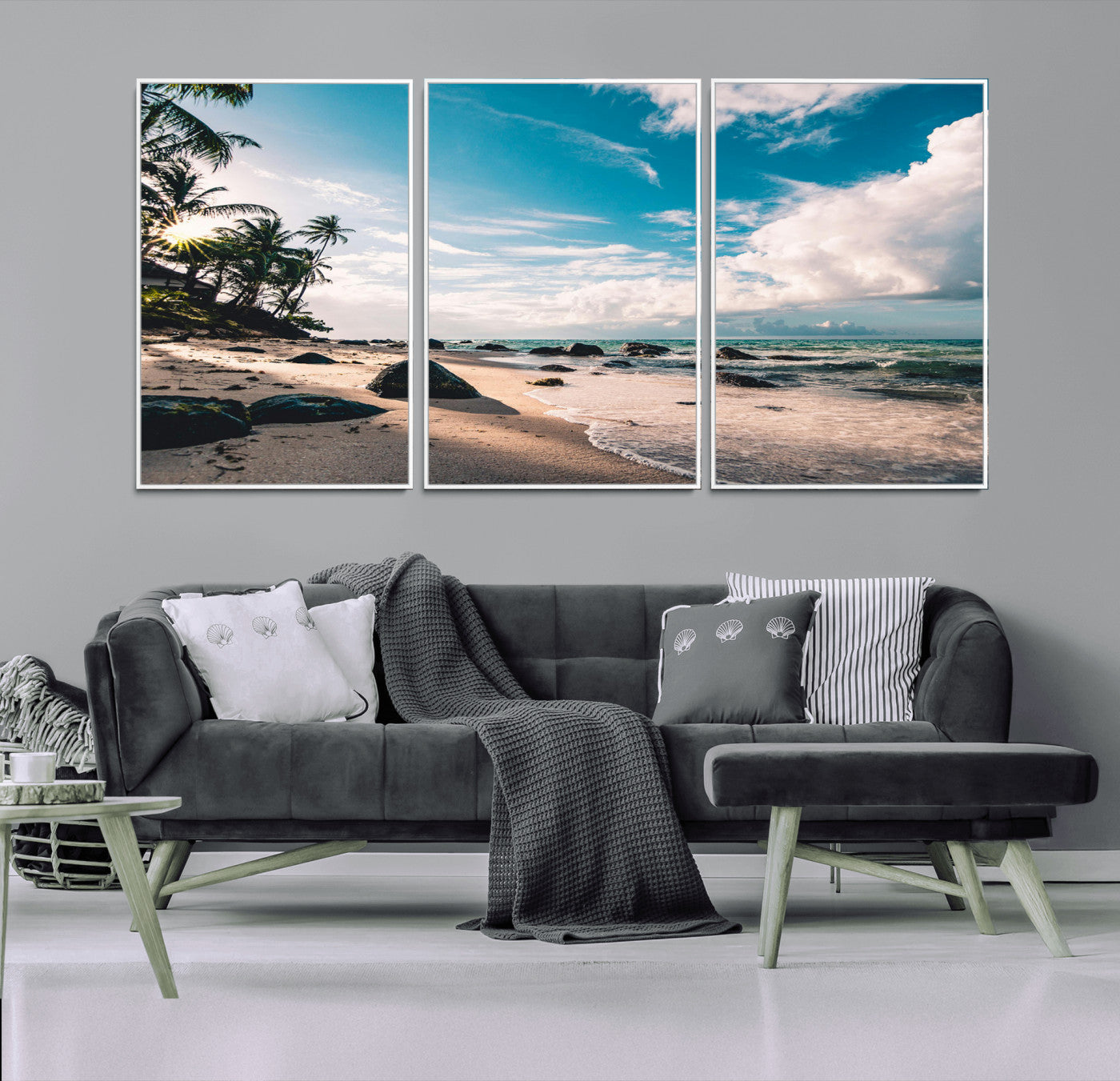 95301406-MGV-CV-36X24-Tropical Beach Wall Art Canvas Print – Framed Ocean Waves Relaxing Seascape Coastal Nature Scene Artwork for Home Office