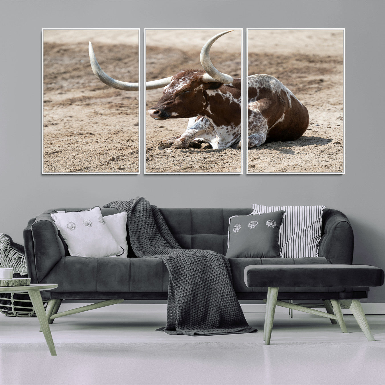 -Texas Longhorn Wall Art Canvas Print – Framed Country Living Farmhouse Rustic Cattle Scene Artwork for Home Office
