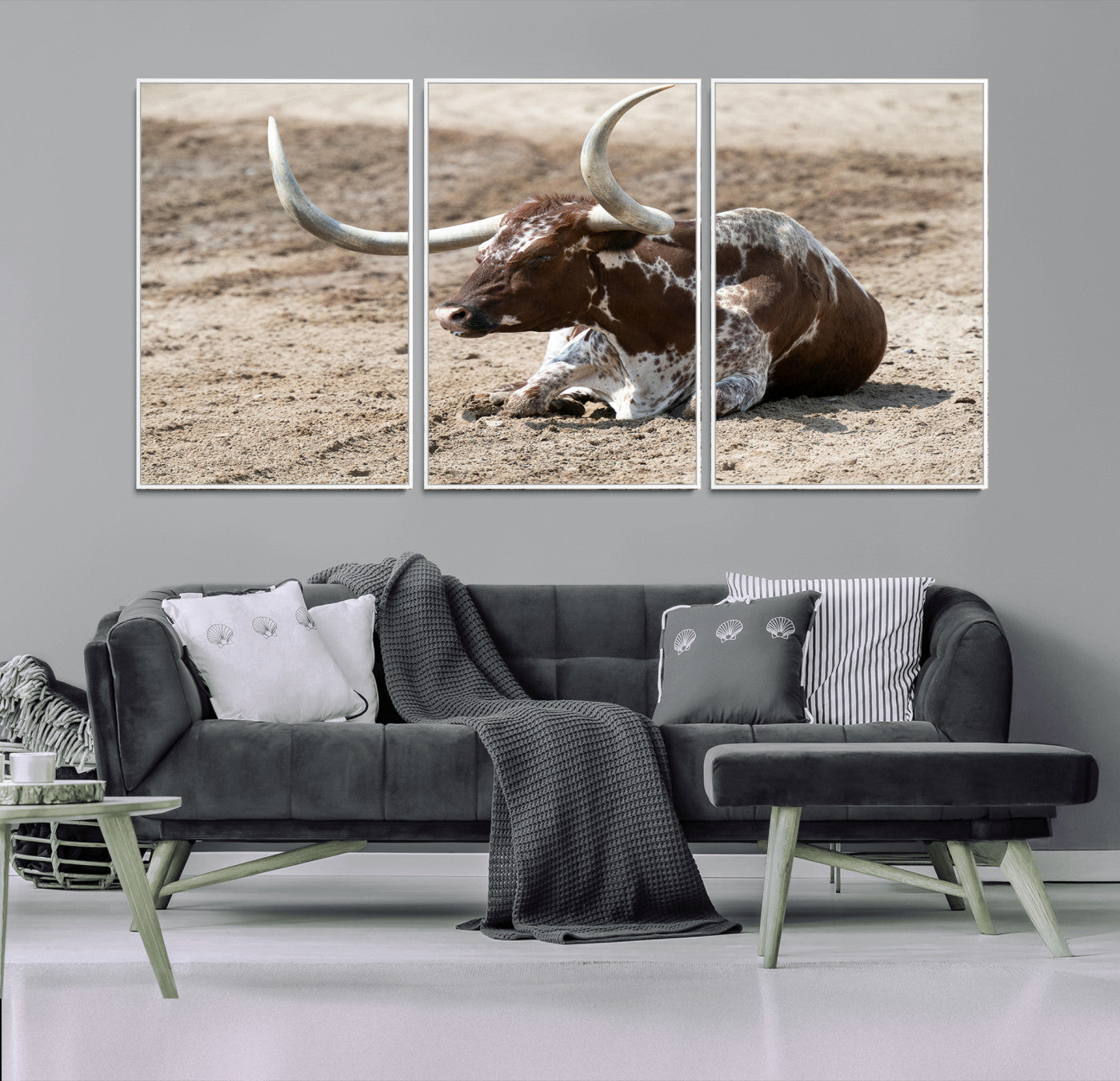 76549210-MGV-CV-36X24-Texas Longhorn Wall Art Canvas Print – Framed Country Living Farmhouse Rustic Cattle Scene Artwork for Home Office