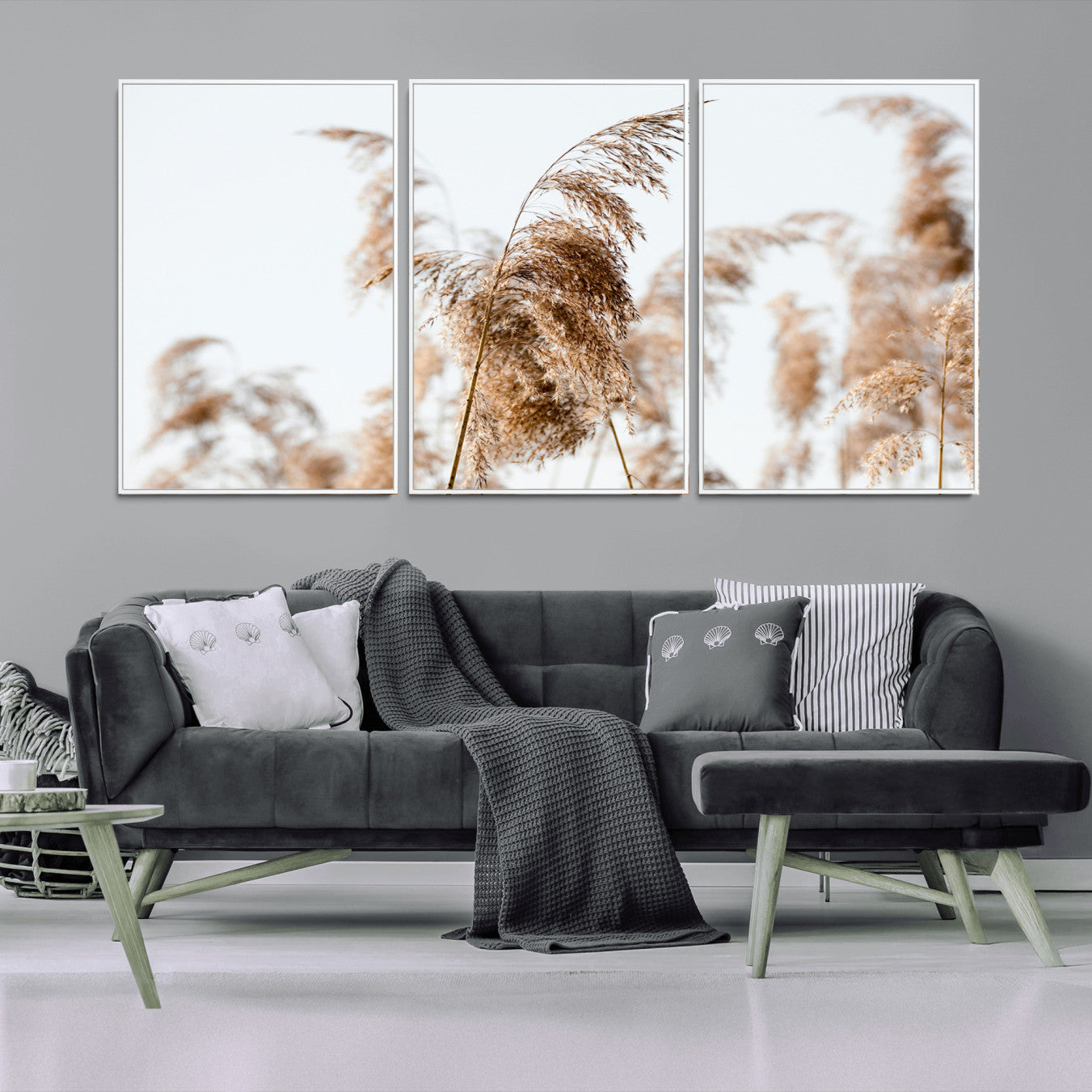 -Pampas Grass Wall Art Canvas Print – Framed Neutral Tones Minimalist Nature Boho Scene Artwork for Home Office