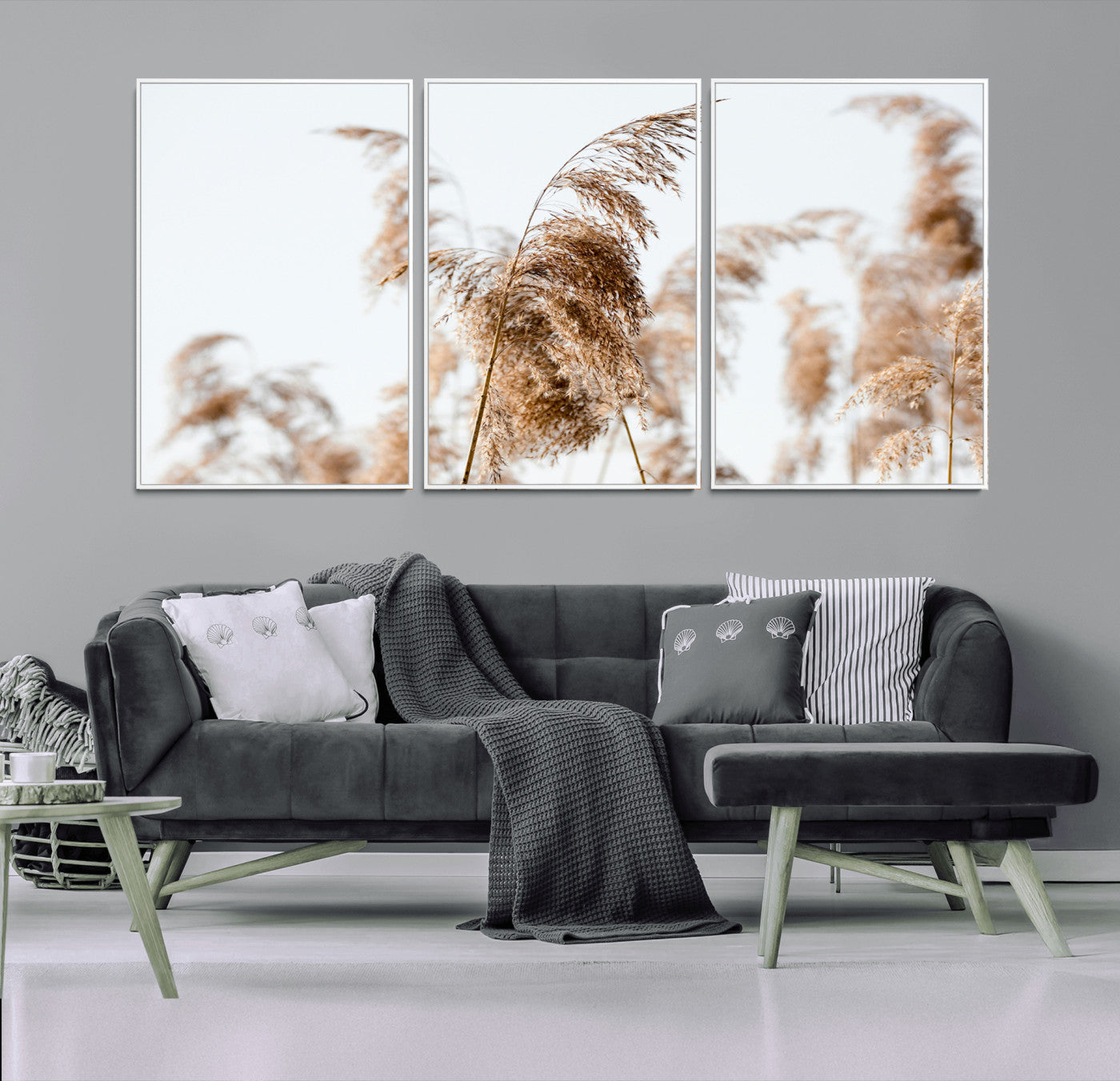 -Pampas Grass Wall Art Canvas Print – Framed Neutral Tones Minimalist Nature Boho Scene Artwork for Home Office