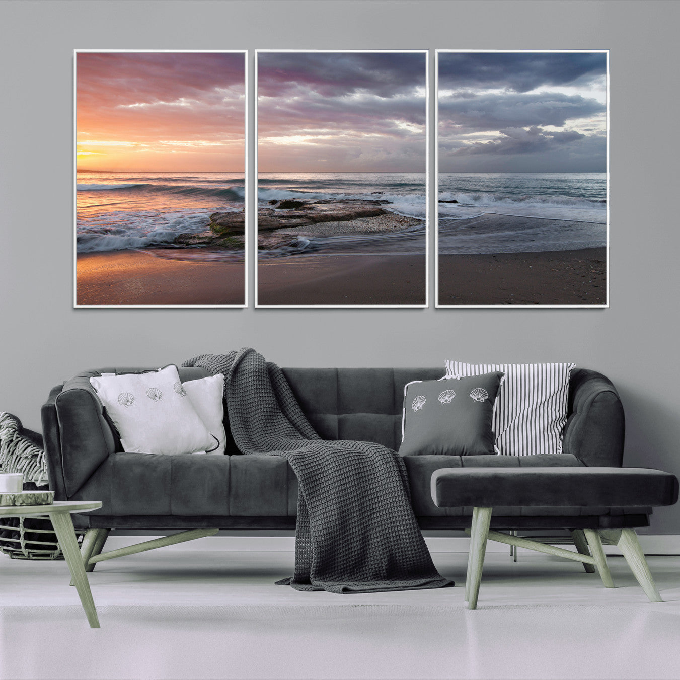 -Golden Hour Wall Art Canvas Print – Framed Tranquil Waves Beach Coastal Serenity Nature Scene Artwork for Home Office