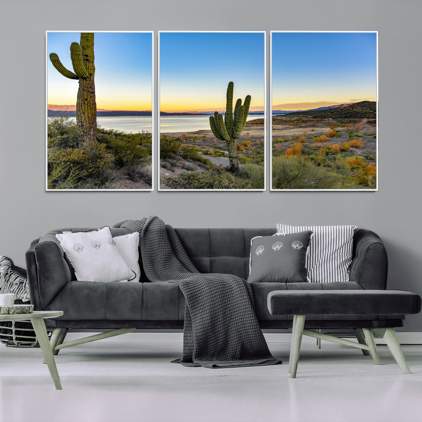 52844711-MGV-CV-36X24-Saguaro Cactus Wall Art Canvas Print – Framed Desert Sunset Southwestern Nature Scene Artwork for Home Office
