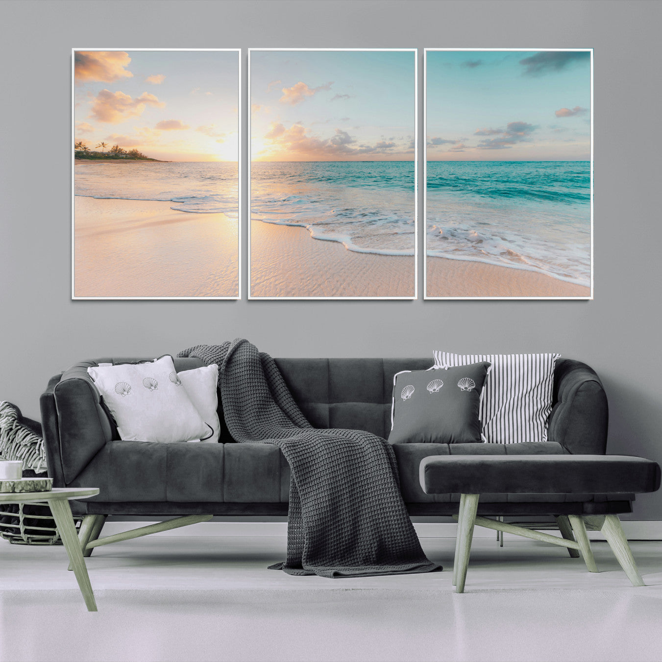 -Beach Sunset Wall Art Canvas Print – Framed Ocean Waves Summer Escape Coastal Nature Scene Artwork for Home Office