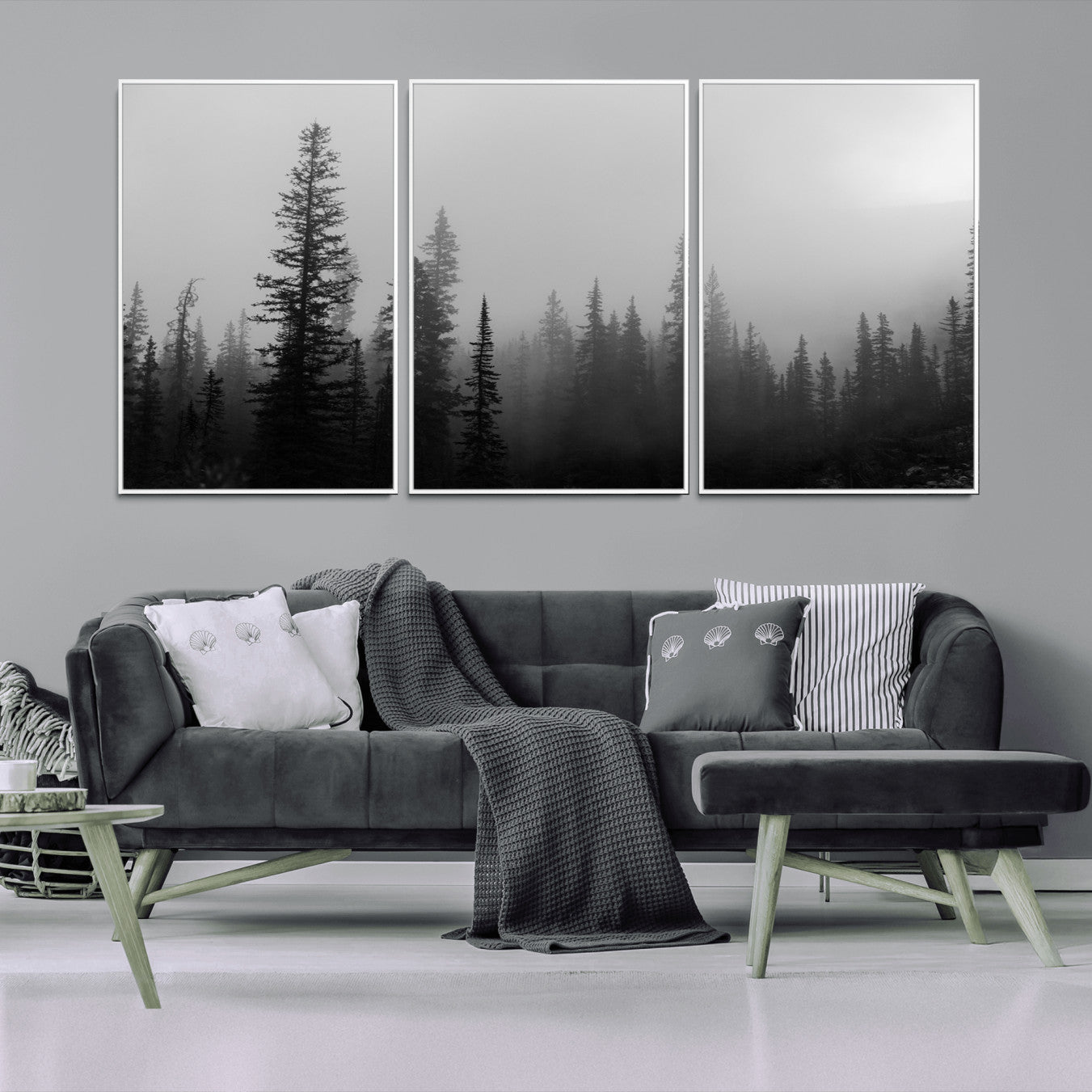73138900-MGV-CV-36X24-Misty Pines Wall Art Canvas Print – Framed Woodland Minimalist Rustic Nature Scene Photography Artwork for Home Office