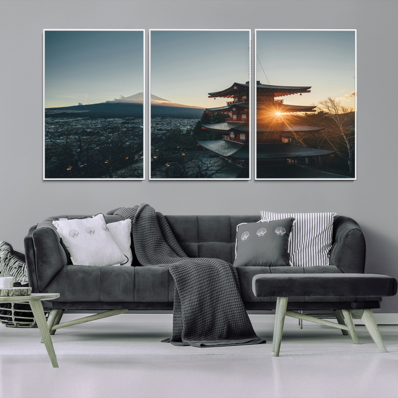 87729656-MGV-FC-60X30-3P-Mount Fuji Wall Art Canvas Print Framed Japan Travel Art Chureito Pagoda Print Zen Scene for Home, Office Decor