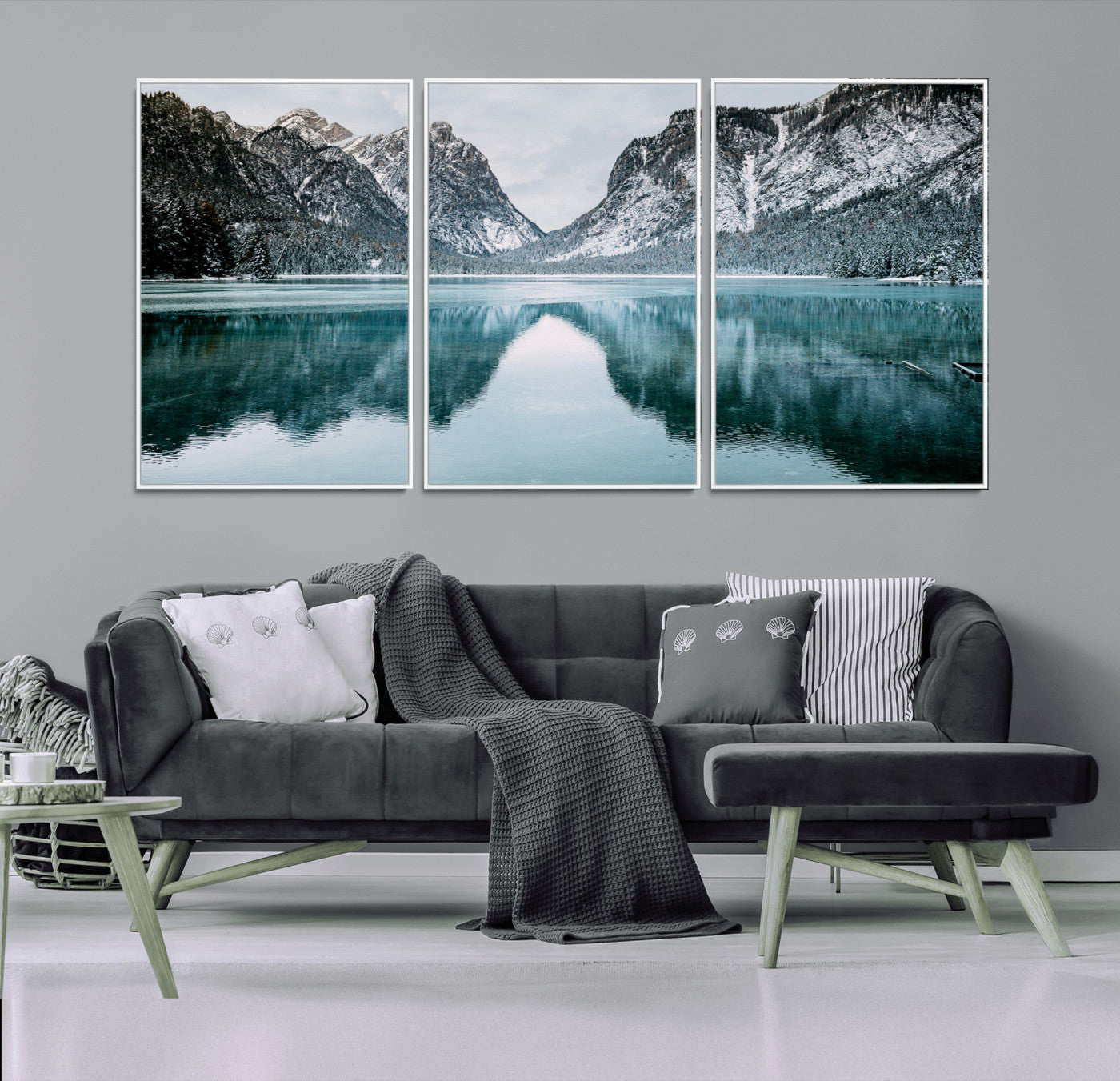 73098373-MGV-CV-36X24-Mountain Lake Wall Art Canvas Print – Framed Snowy Peaks Wonderland Nature Scene Artwork for Home Office