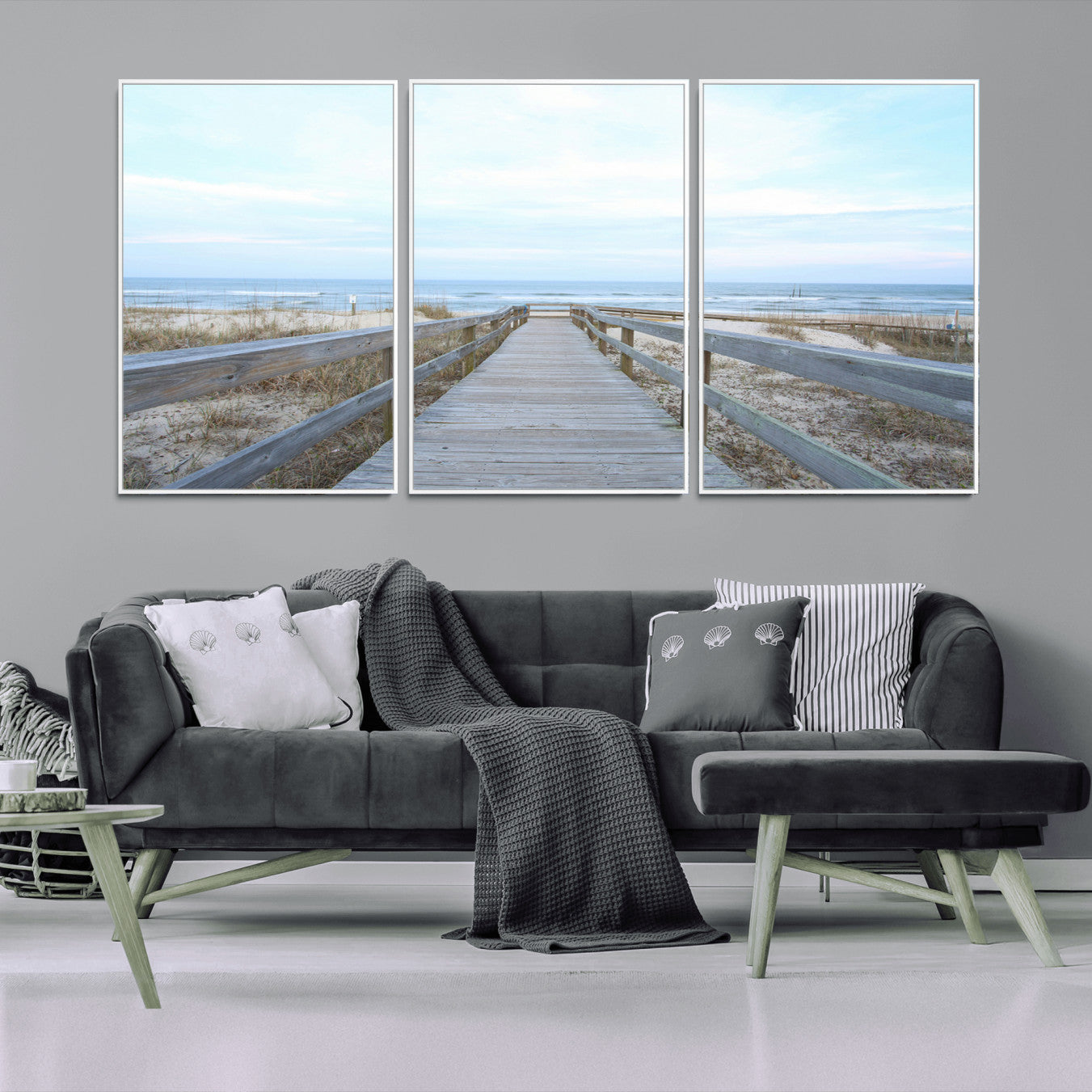 31602988-MGV-CV-36X24-Beach Boardwalk Wall Art Canvas Print – Framed Coastal Serenity Ocean View Nature Scene Artwork for Home Office
