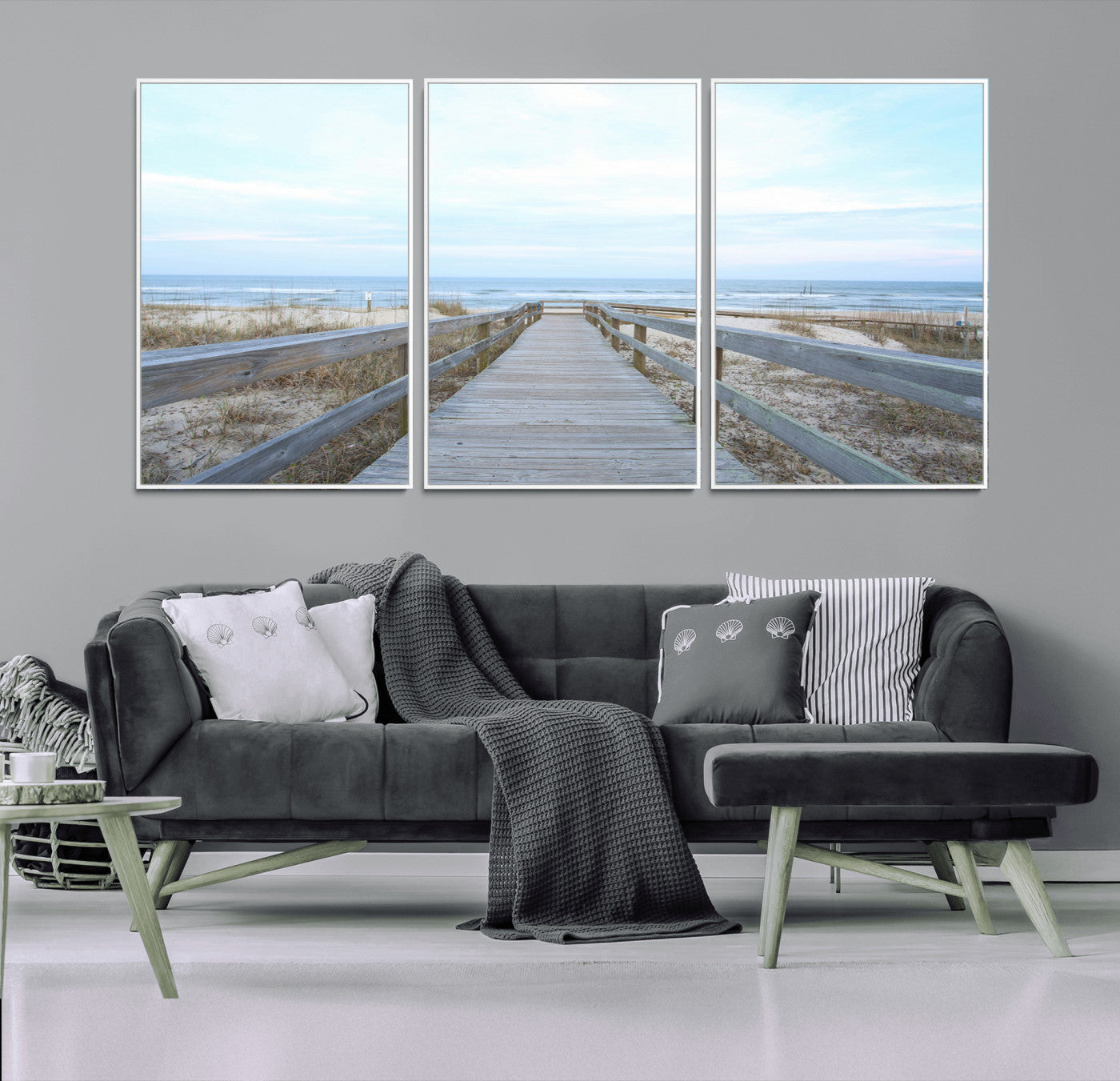 31602988-MGV-CV-36X24-Beach Boardwalk Wall Art Canvas Print – Framed Coastal Serenity Ocean View Nature Scene Artwork for Home Office