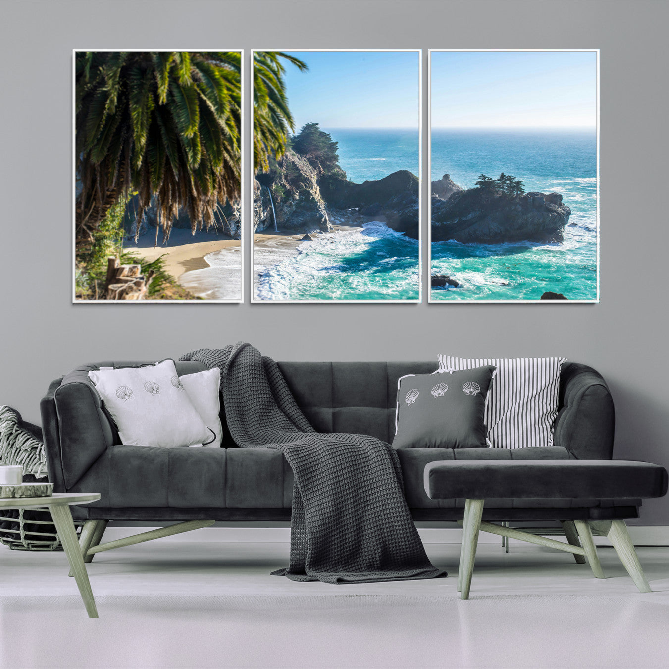 49714835-MGV-FC-60X30-3P-Big Sur Wall Art Canvas Print – Framed California Coastline Tropical Ocean Photography Scenic Artwork for Home Office