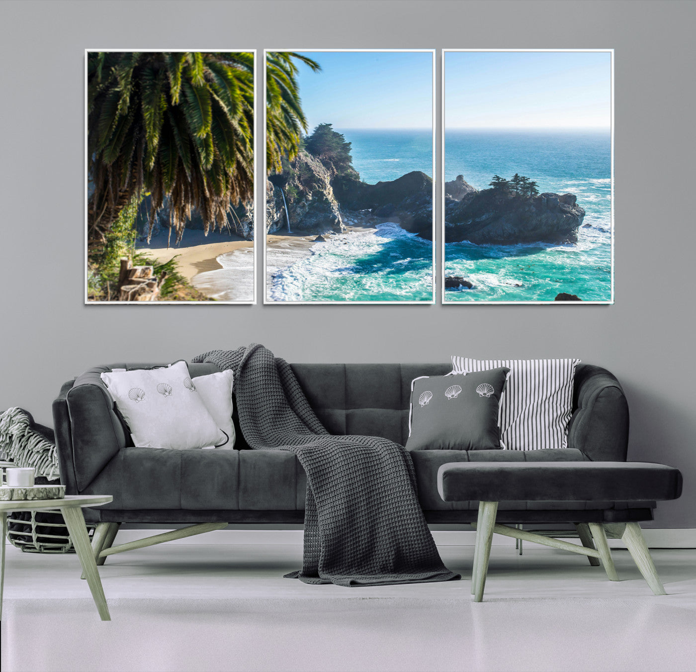 49714835-MGV-FC-60X30-3P-Big Sur Wall Art Canvas Print – Framed California Coastline Tropical Ocean Photography Scenic Artwork for Home Office