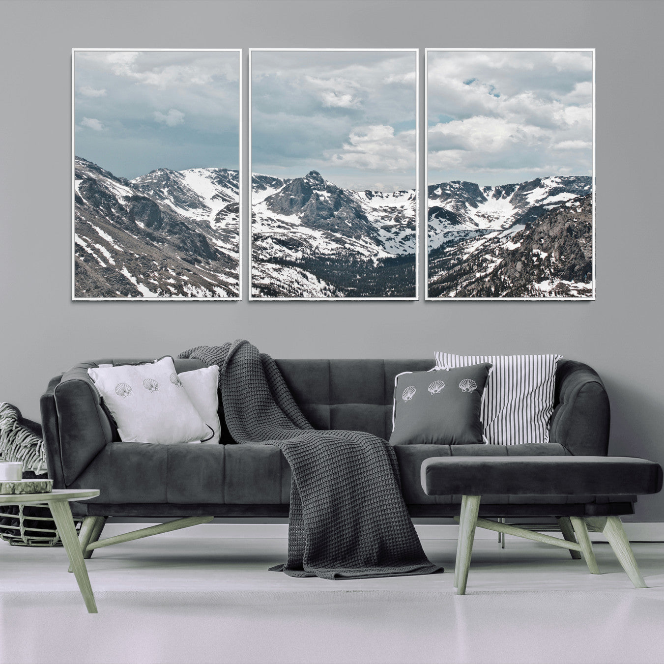 94074619-MGV-FC-60X30-3P_White-Snowy Peaks Wall Art Canvas Print – Alpine Wilderness Mountain Escape Winter Serenity Artwork for Home, Office
