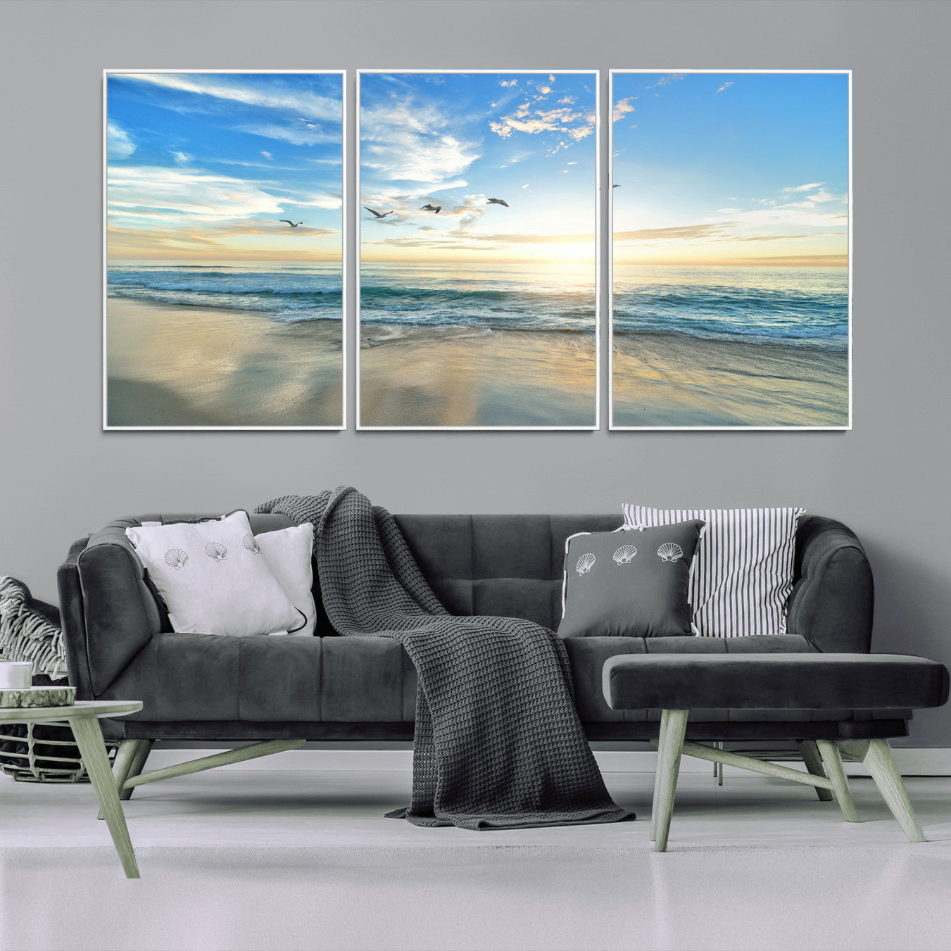 20708696-MGV-CV-36X24-Minimalist Seaside Wall Art Canvas Print – Morning Glow Golden Reflections Coastal Nature Artwork for Home, Office