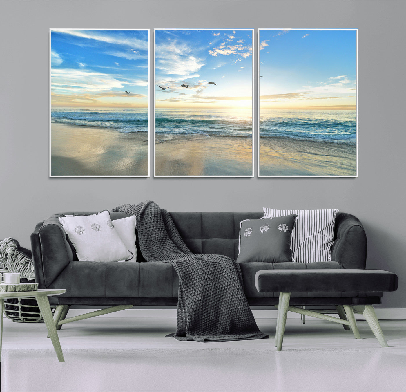 -Minimalist Seaside Wall Art Canvas Print – Morning Glow Golden Reflections Coastal Nature Artwork for Home, Office