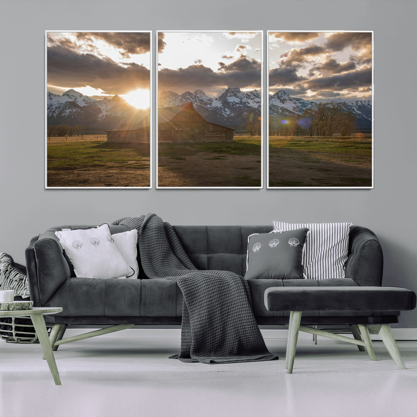 -Snowy Peaks Wall Art Canvas Print – Rustic Mountain Landscape Nature Escape Winter Forest Artwork for Home, Office