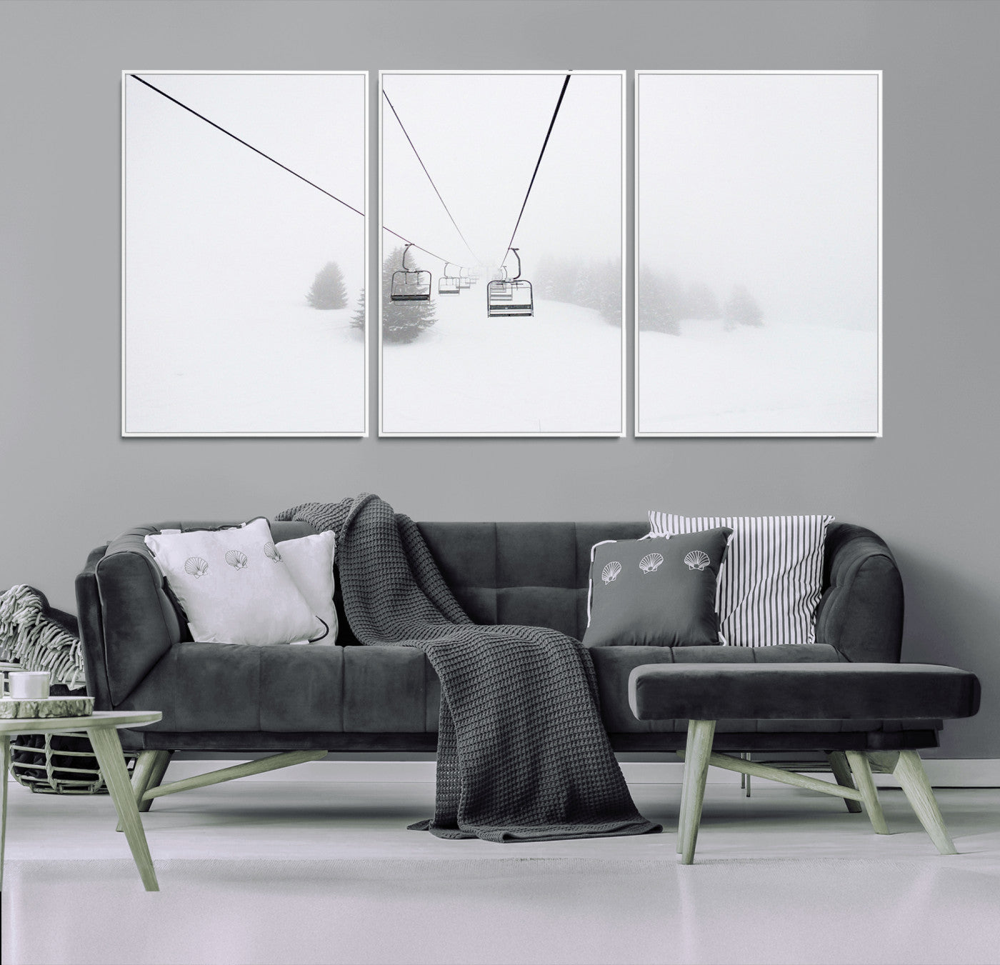 -Ski Lift Wall Art Canvas Print – Snowy Alpine Landscape Nordic Adventure Winter Mountains Artwork for Home, Office