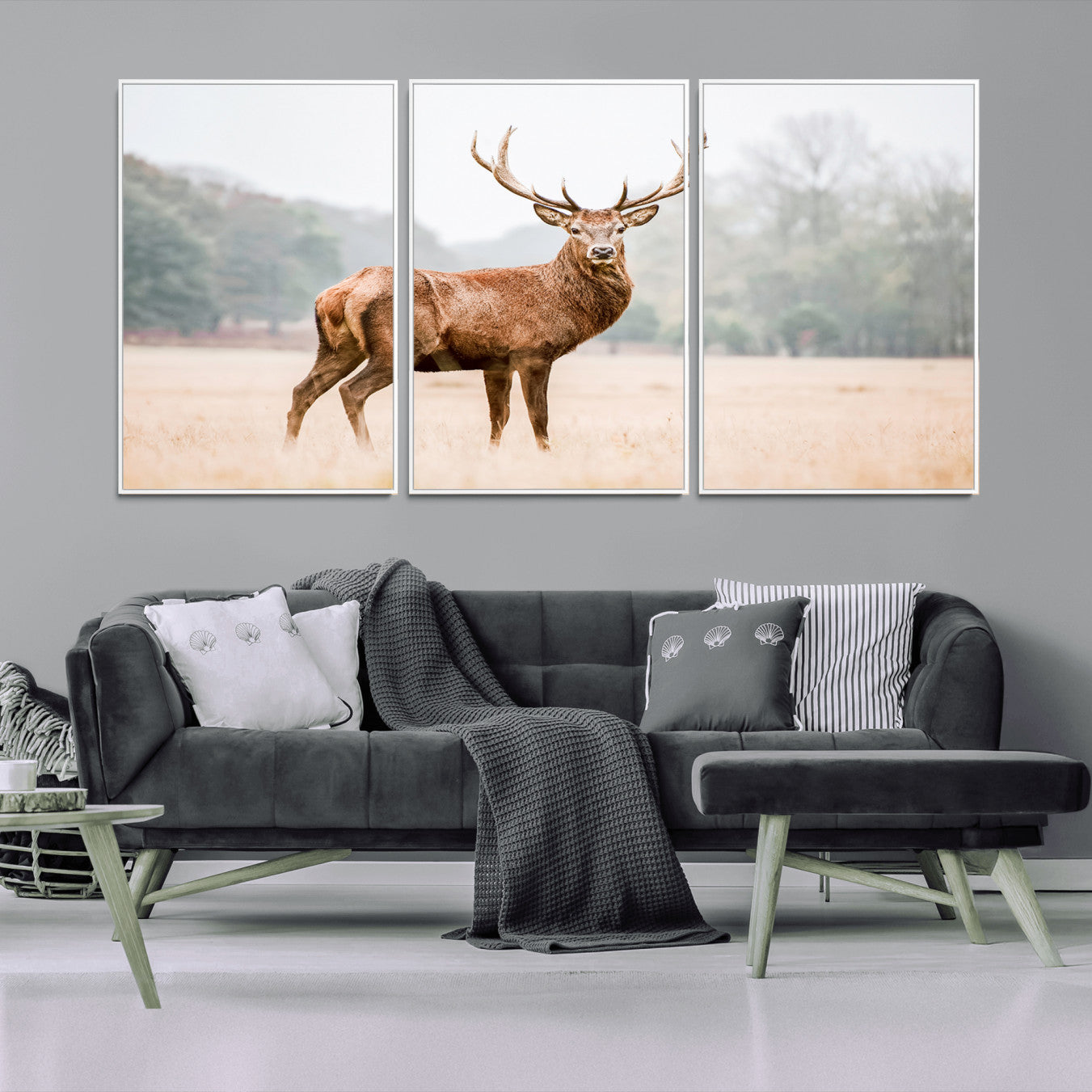 -Vintage Wildlife Wall Art Canvas Print – Misty Landscape Deer Rustic Nature Photography Artwork for Home, Office