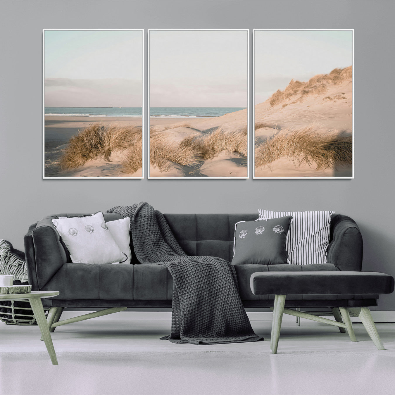 -Beach Landscape Wall Art Canvas Print – Framed Sand Dune Photography Minimalist Seascape Artwork for Home Office