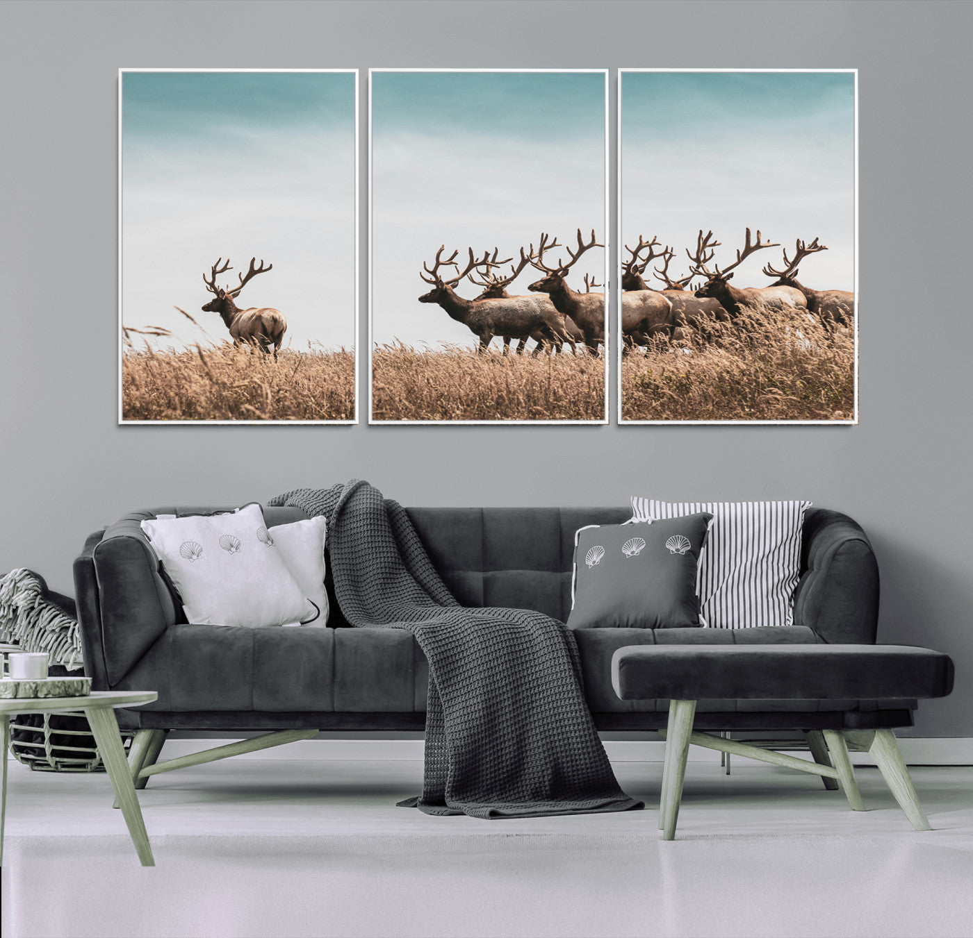 -Elk Herd Wall Art Canvas Print – Framed Wildlife Photography Rustic Nature Scene Artwork for Home, Office, Living Room