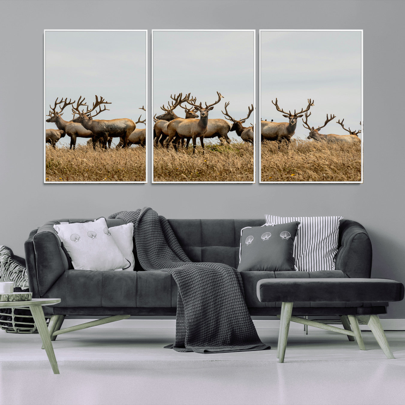 -Elk Herd Wall Art Canvas Print – Framed Wildlife Photography Majestic Antlers Nature Scene Artwork for Home Office
