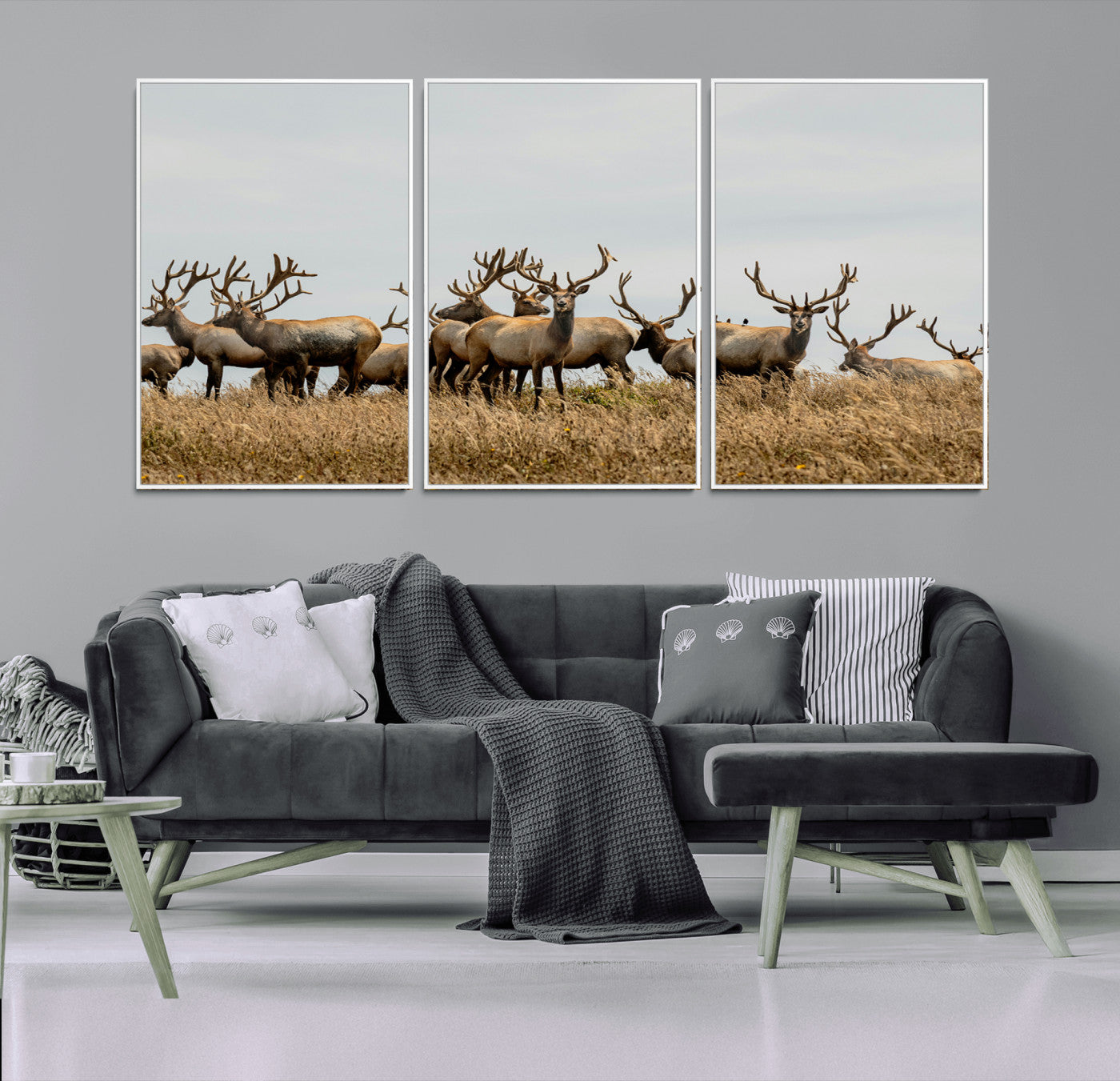 -Elk Herd Wall Art Canvas Print – Framed Wildlife Photography Majestic Antlers Nature Scene Artwork for Home Office