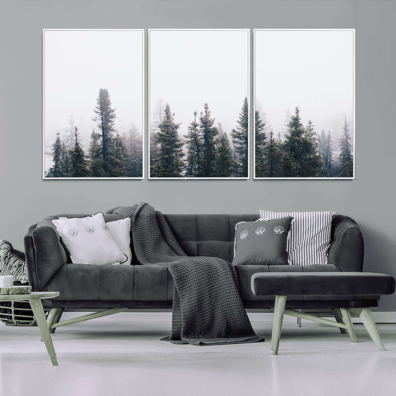 42364796-MGV-CV-36X24-Foggy Forest Wall Art Canvas Print – Framed Misty Pines Moody Woodland Nature Scene Artwork for Home Office