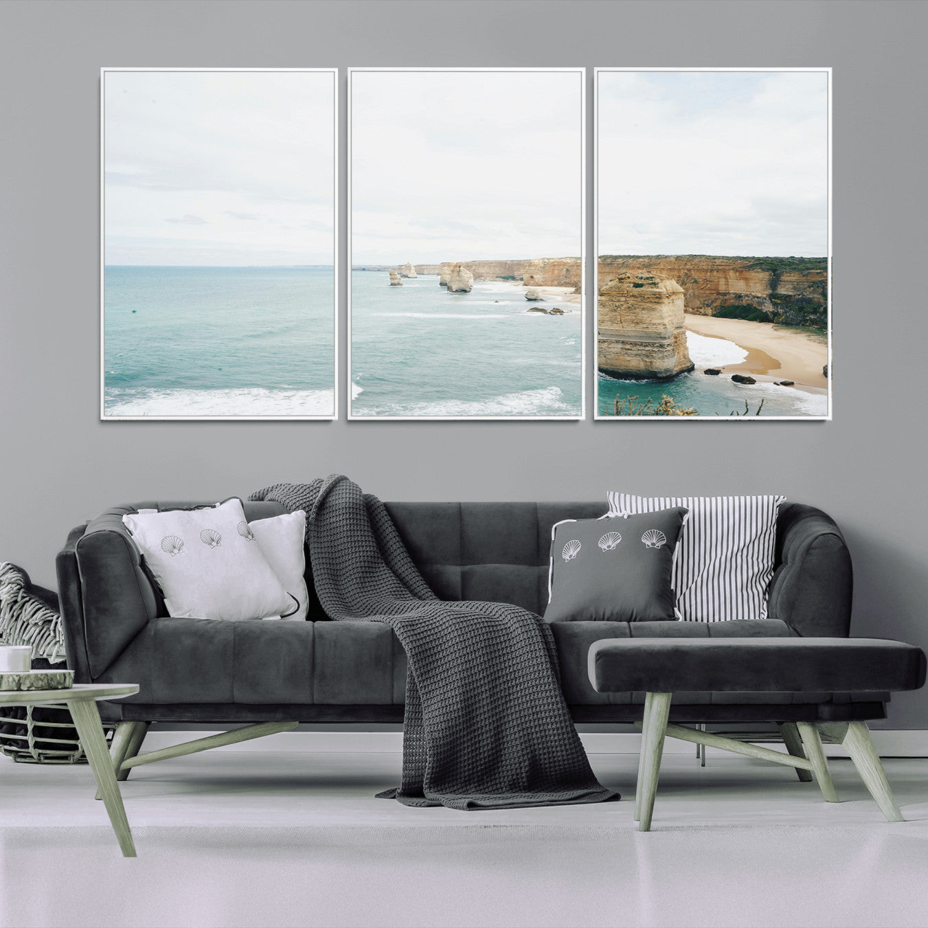 70095633-MGV-CV-36X24-Twelve Apostles Wall Art Canvas Print – Framed Coastal Cliffs Rugged Rock Formations Artwork for Home Office