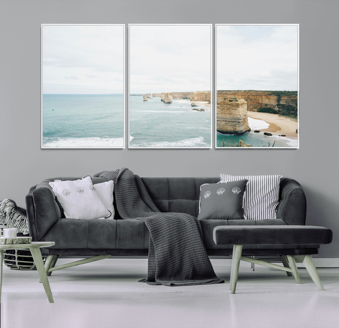 70095633-MGV-CV-36X24-Twelve Apostles Wall Art Canvas Print – Framed Coastal Cliffs Rugged Rock Formations Artwork for Home Office